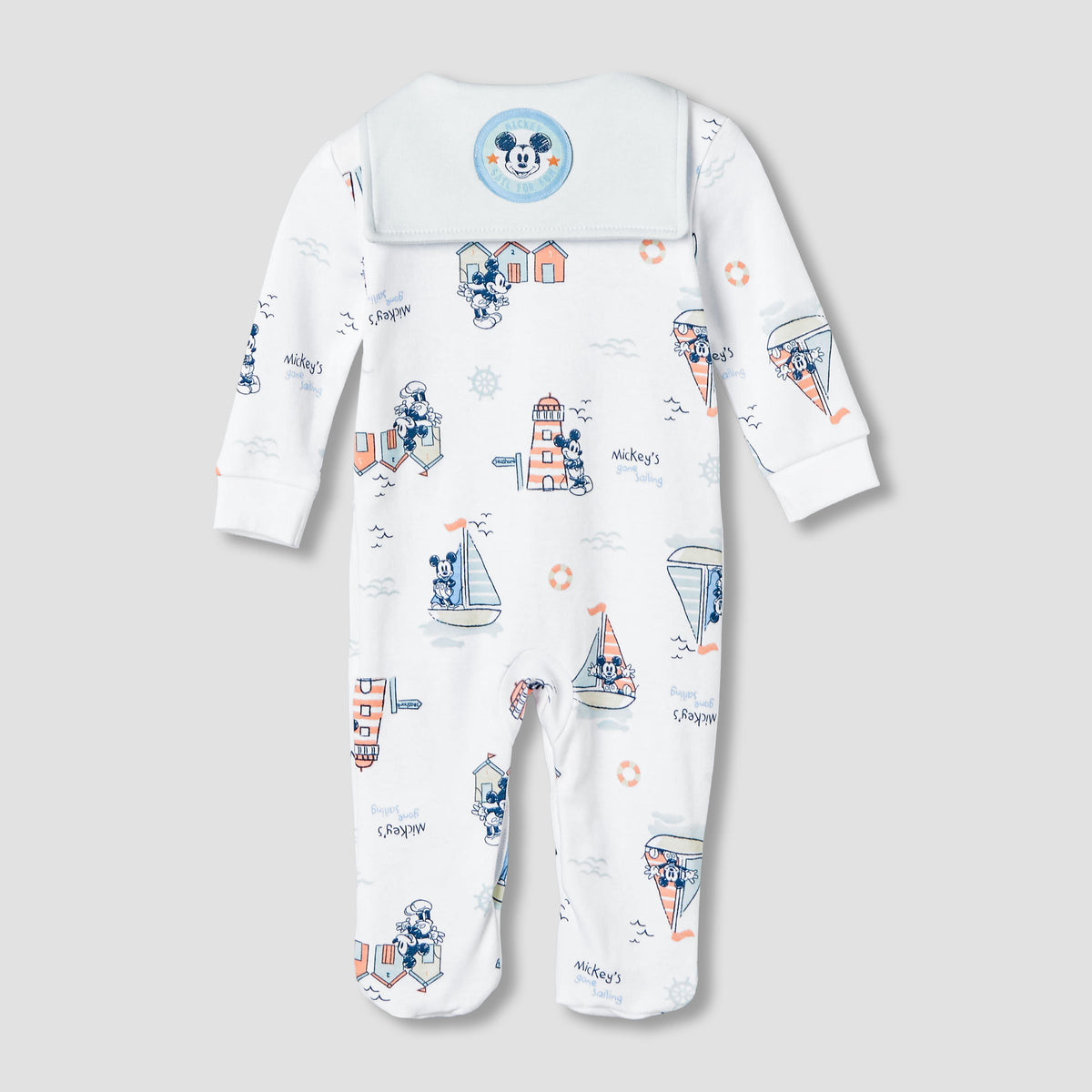 Disney Cotton Sailor Neck Long Sleeves Sleepsuit with Mickey Mouse Print