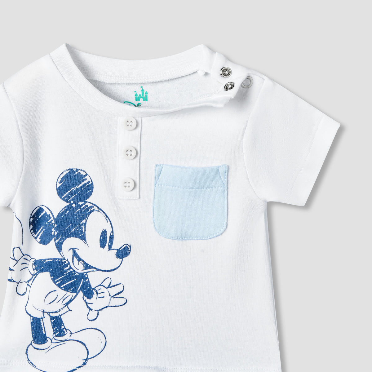 Disney Round Neck Short Sleeves Romper with Mickey Mouse Print
