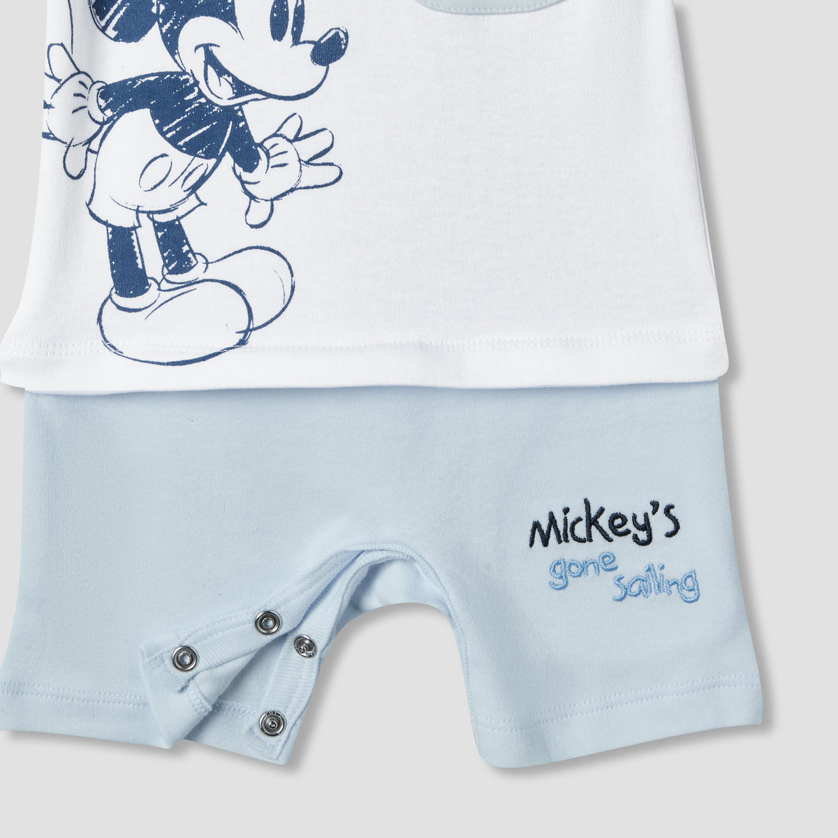 Disney Round Neck Short Sleeves Romper with Mickey Mouse Print