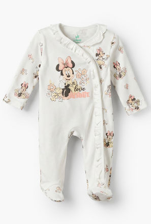 Disney Cotton Crew Neck Long Sleeves Sleepsuit with Minnie Mouse Print