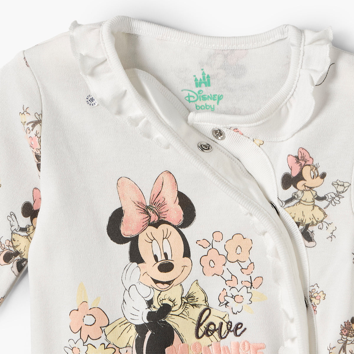 Disney Cotton Crew Neck Long Sleeves Sleepsuit with Minnie Mouse Print