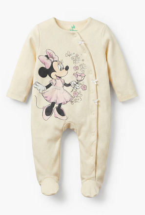 Disney Cotton Crew Neck Long Sleeves Sleepsuit with Minnie Mouse Print