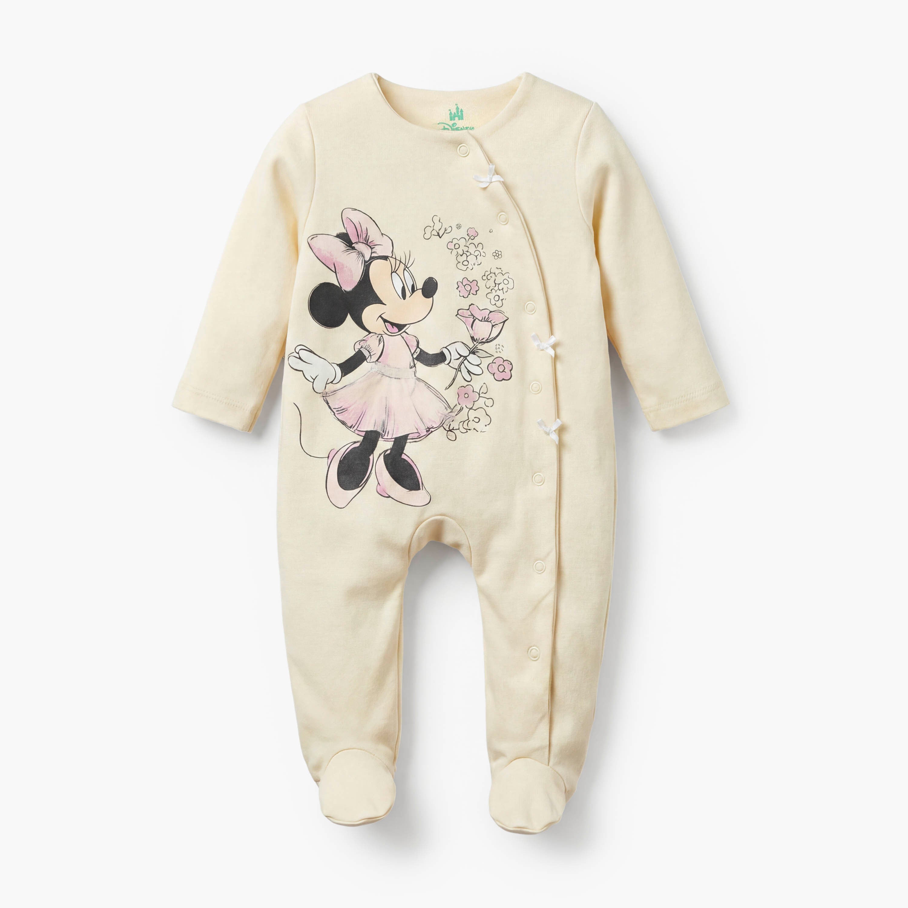 Disney Cotton Crew Neck Long Sleeves Sleepsuit with Minnie Mouse Print - Yellow / 9-12 mths