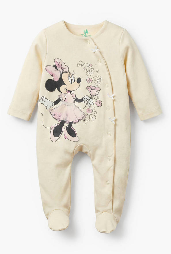 Disney Cotton Crew Neck Long Sleeves Sleepsuit with Minnie Mouse Print