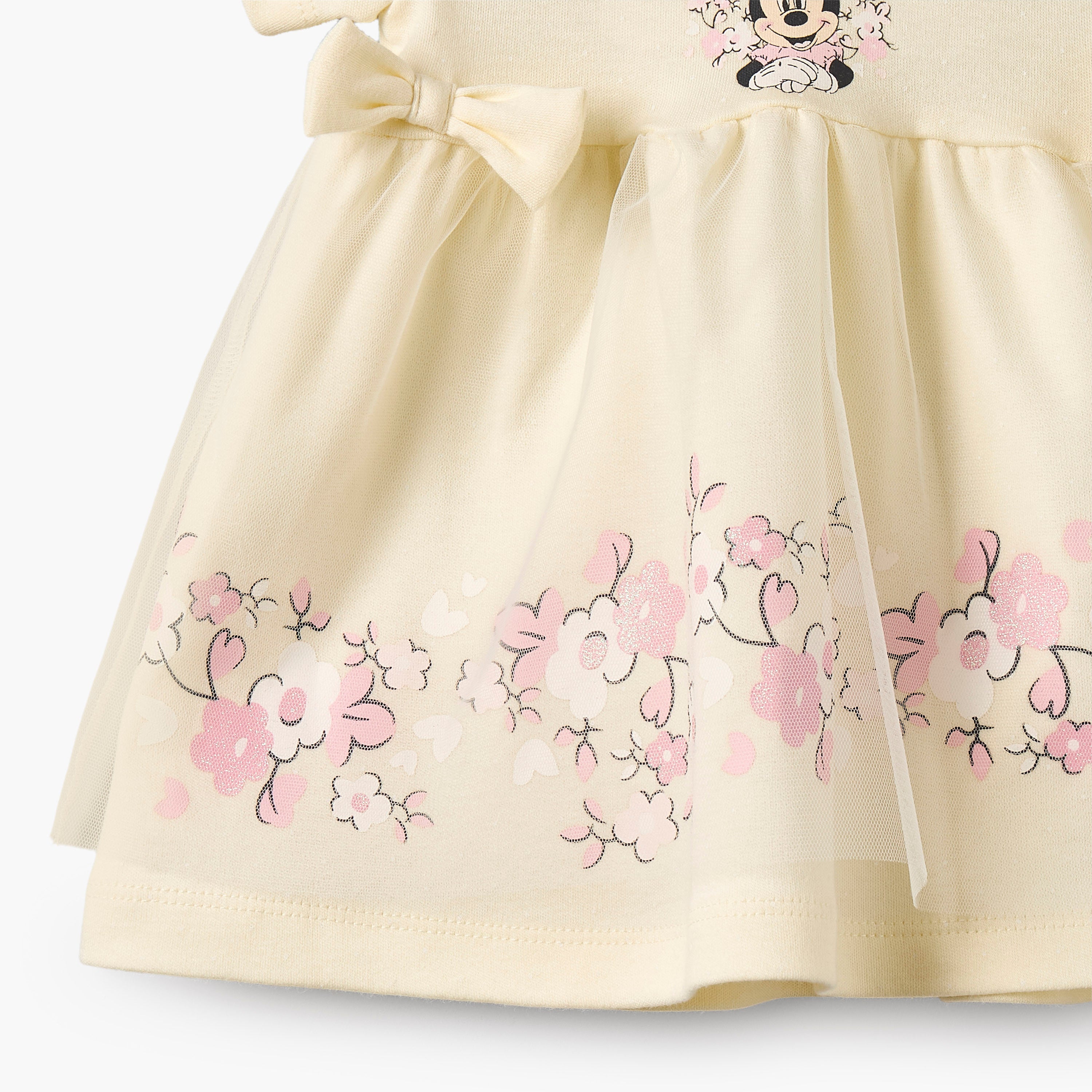 Disney Round Neck Short Sleeves Knee Length Dress with Minnie Mouse Print