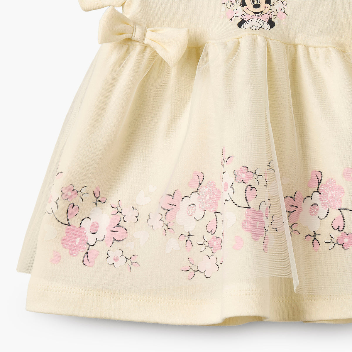Disney Round Neck Short Sleeves Knee Length Dress with Minnie Mouse Print