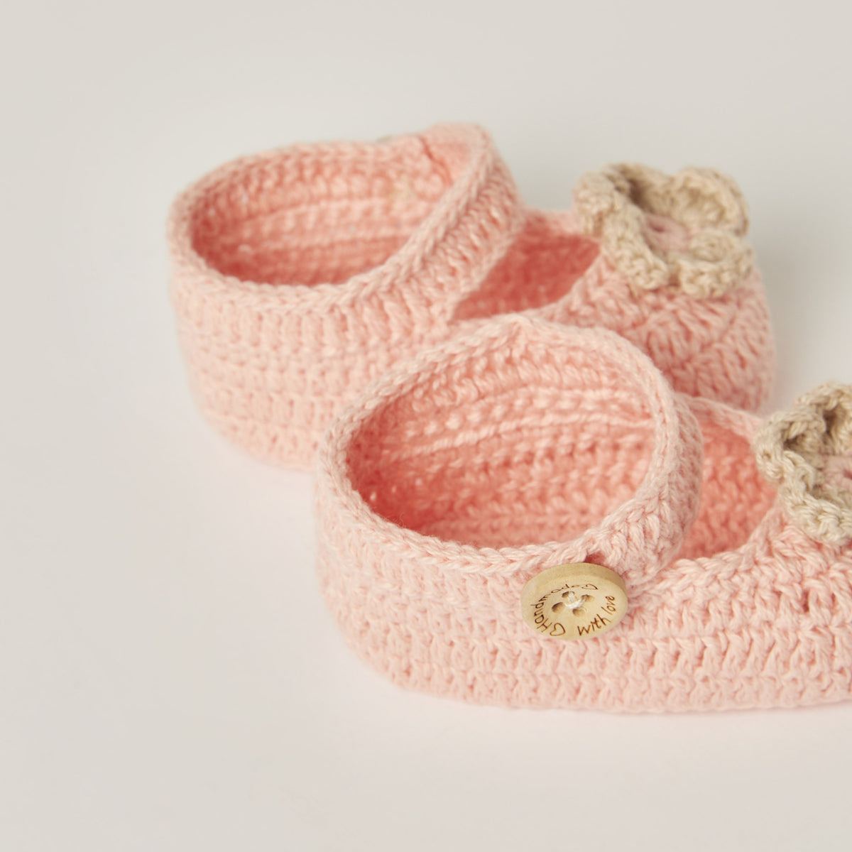 Giggles Crochet Textured Slip-on Booties with Button Detail