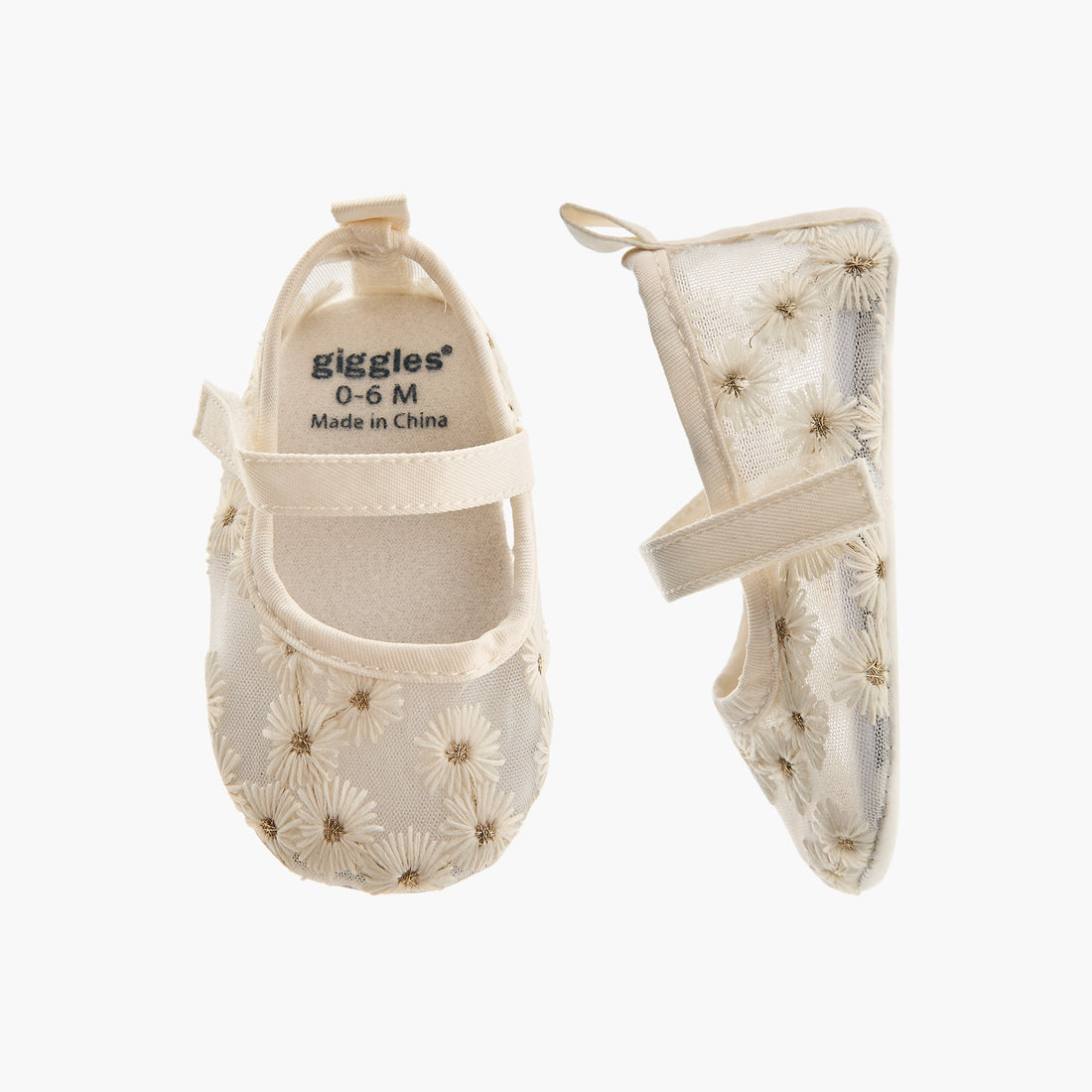 Giggles Shoes with Hook and Loop Closure, Floral Embroidered