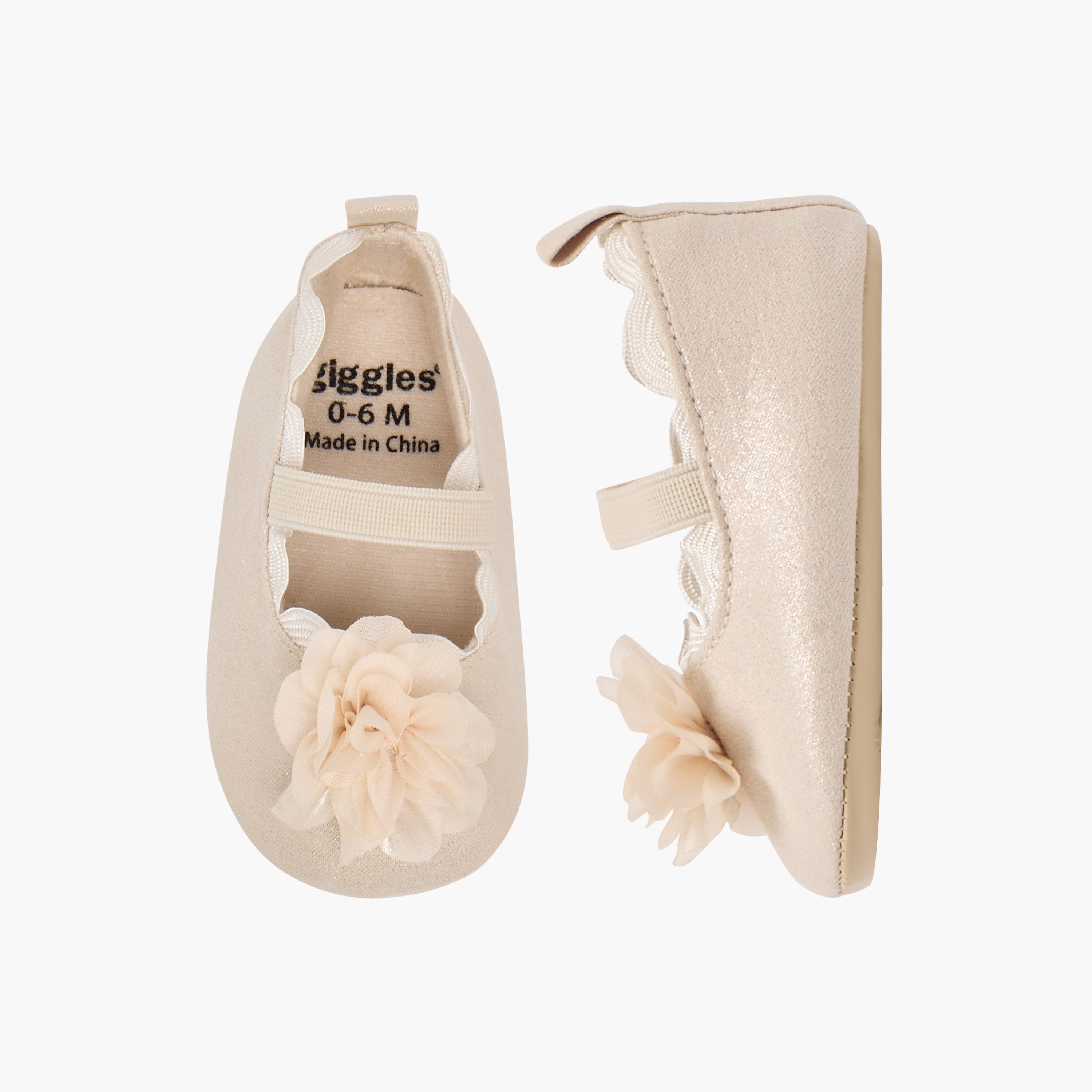 Giggles Floral Applique Booties with Elasticated Strap