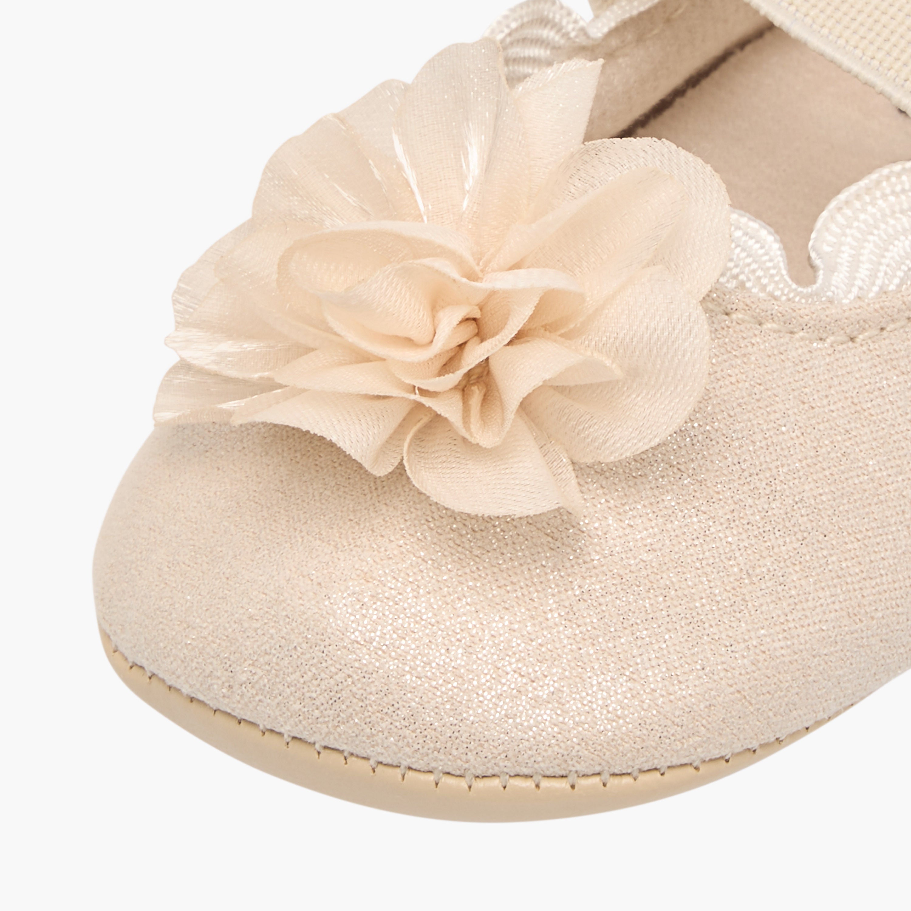 Giggles Floral Applique Booties with Elasticated Strap