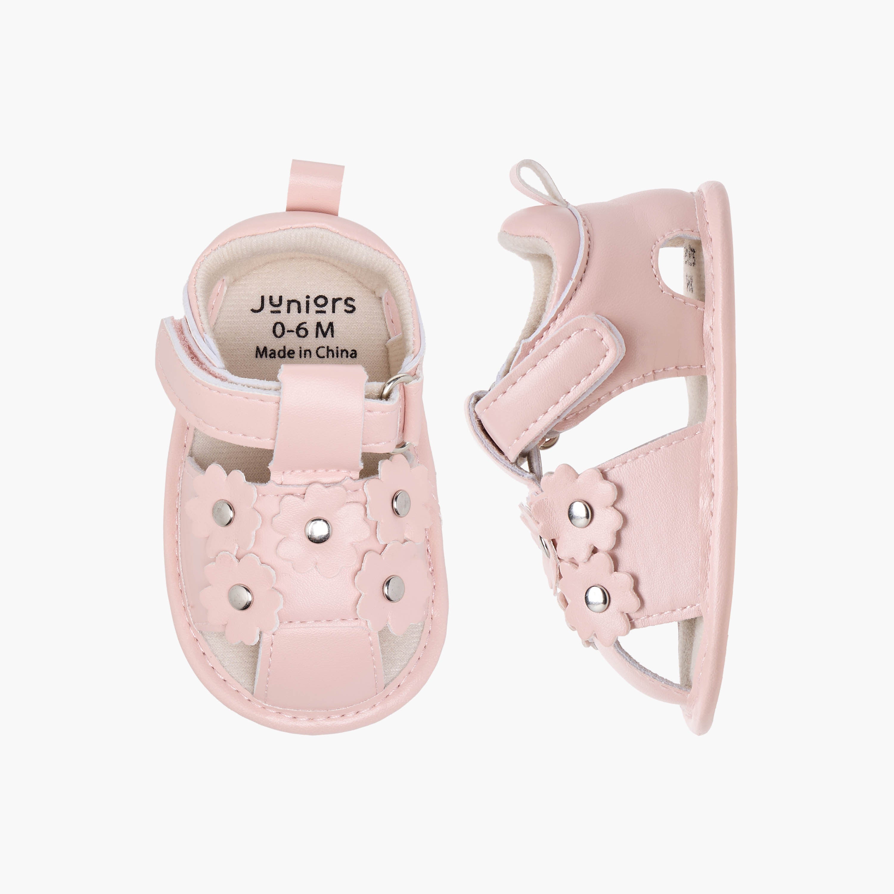 Juniors Floral Accent Booties with Hook and Loop Closure - Pink / 12-18 mths
