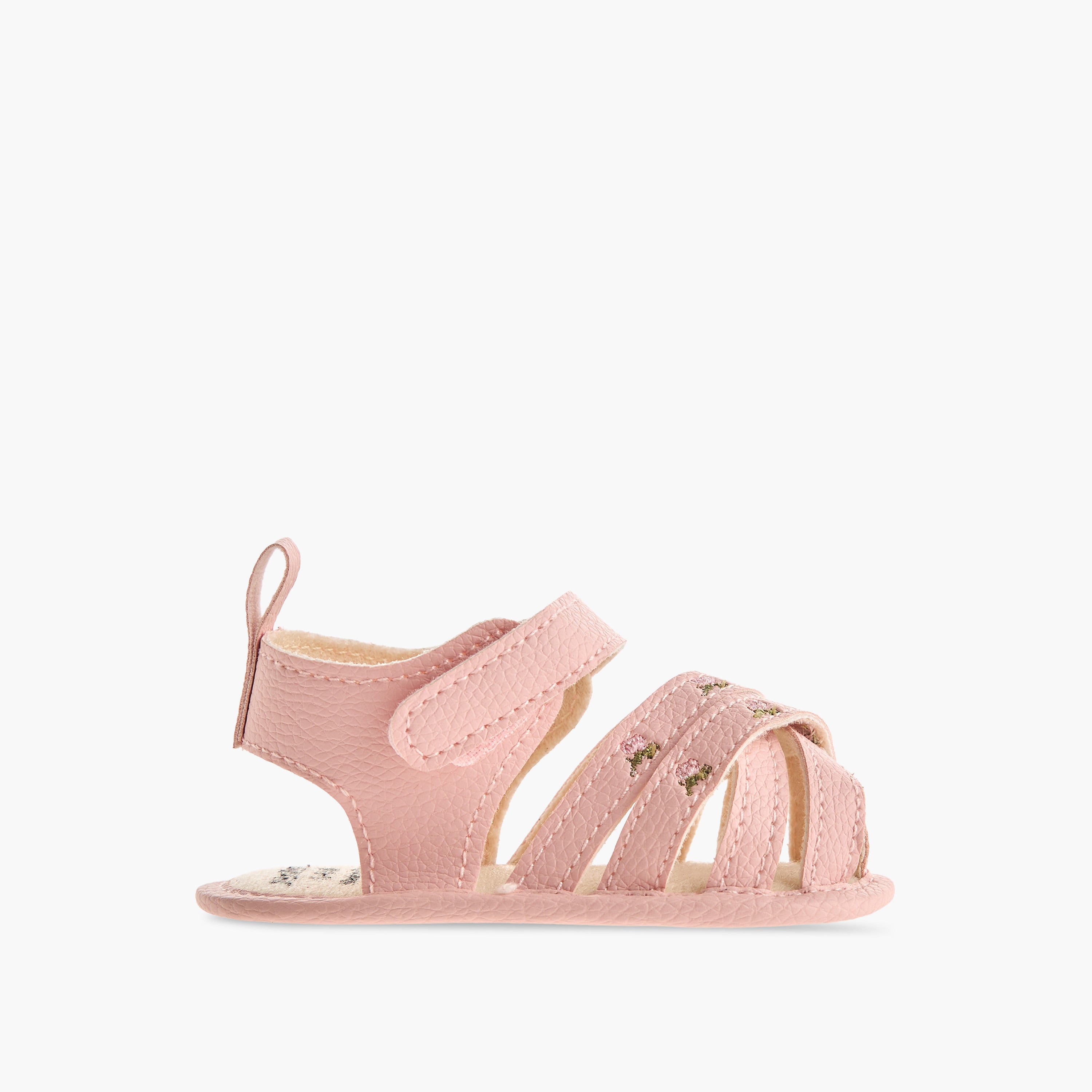 Juniors Sandals with Hook and Loop Closure, Floral Embroidered