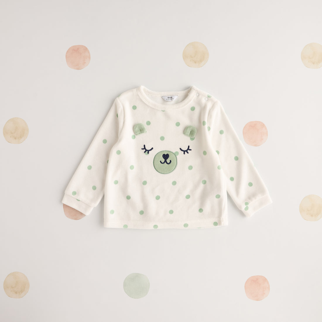 All-Over Polka Dot Print Velour Pyjama Set