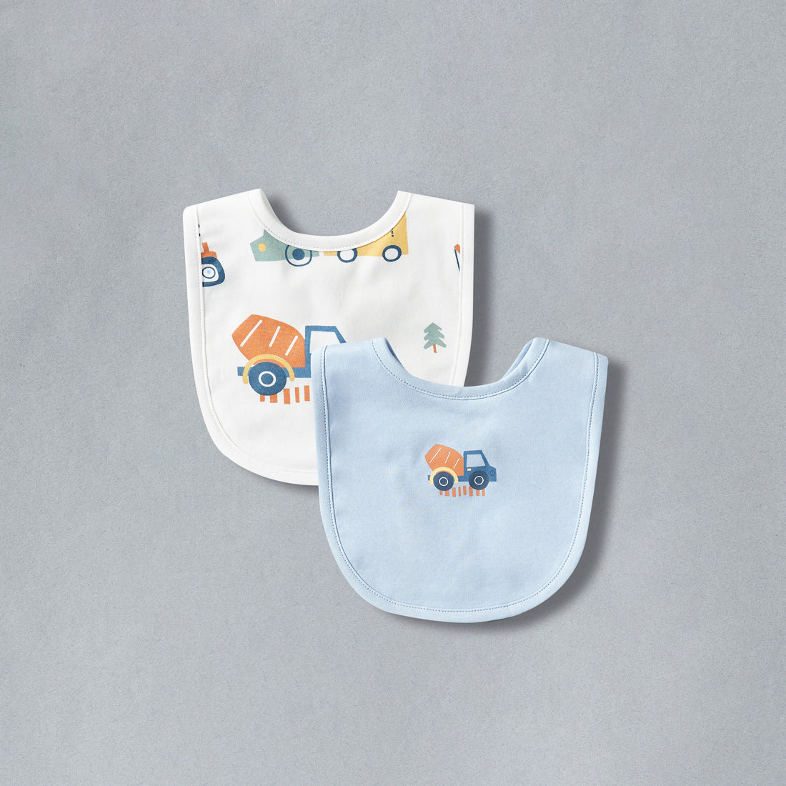 Pack of 2 - Vehicle Print Cotton Bib - Blue / 12-18 mths