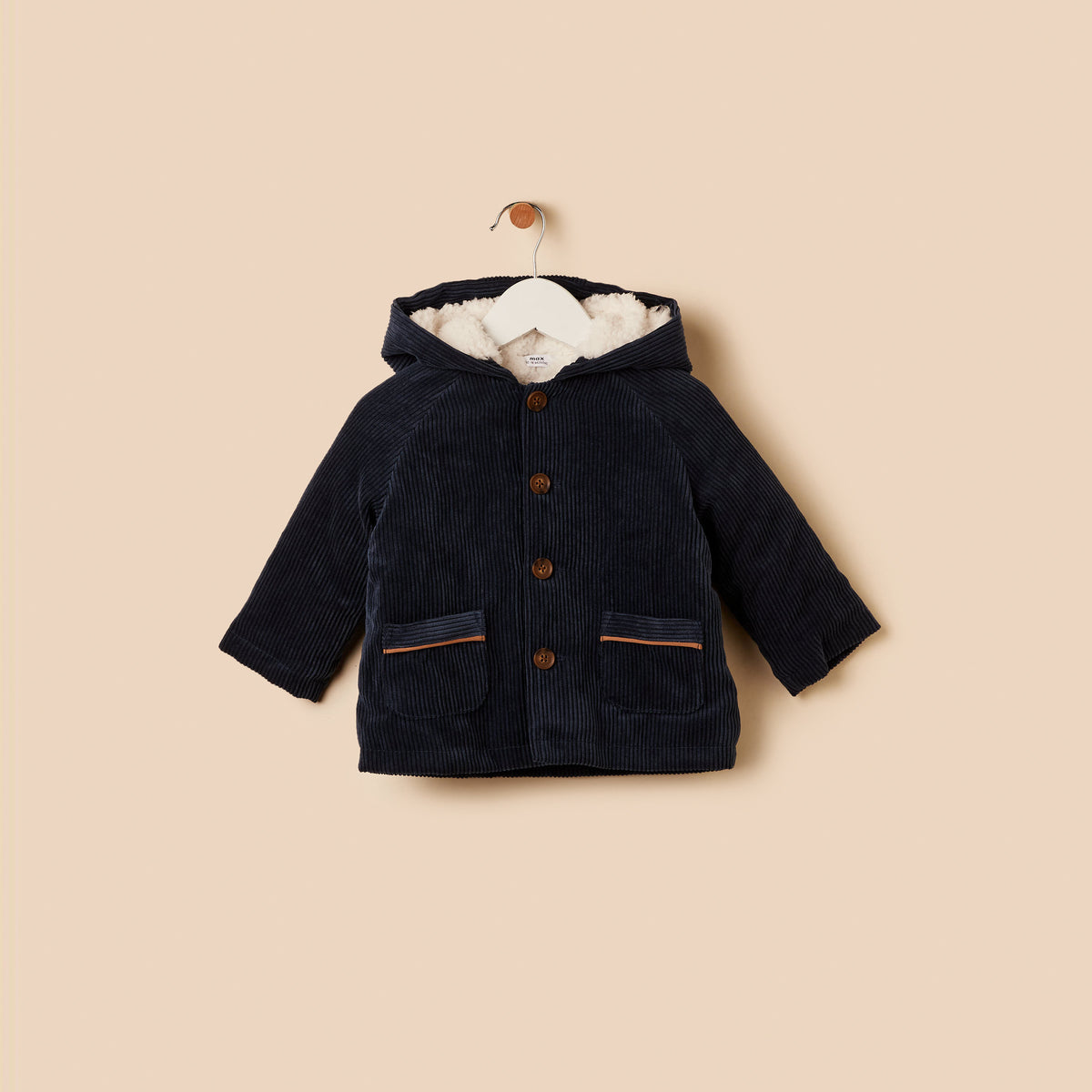 Corduroy Hooded Jacket with Fur Lining