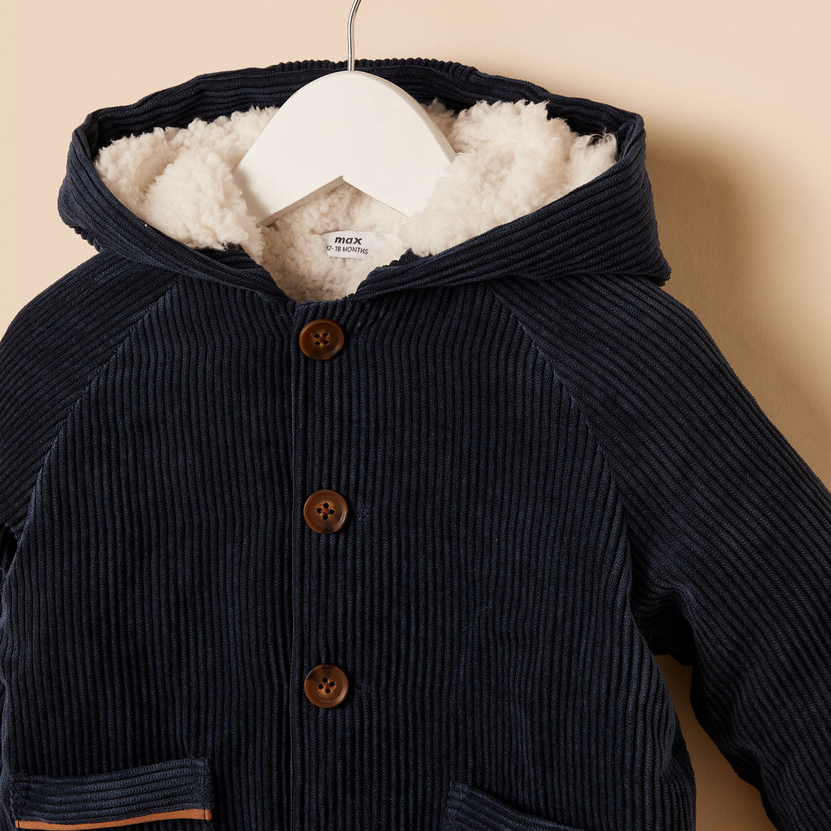 Corduroy Hooded Jacket with Fur Lining