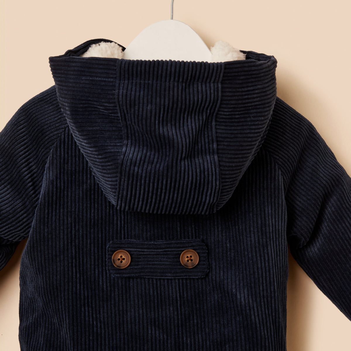 Corduroy Hooded Jacket with Fur Lining