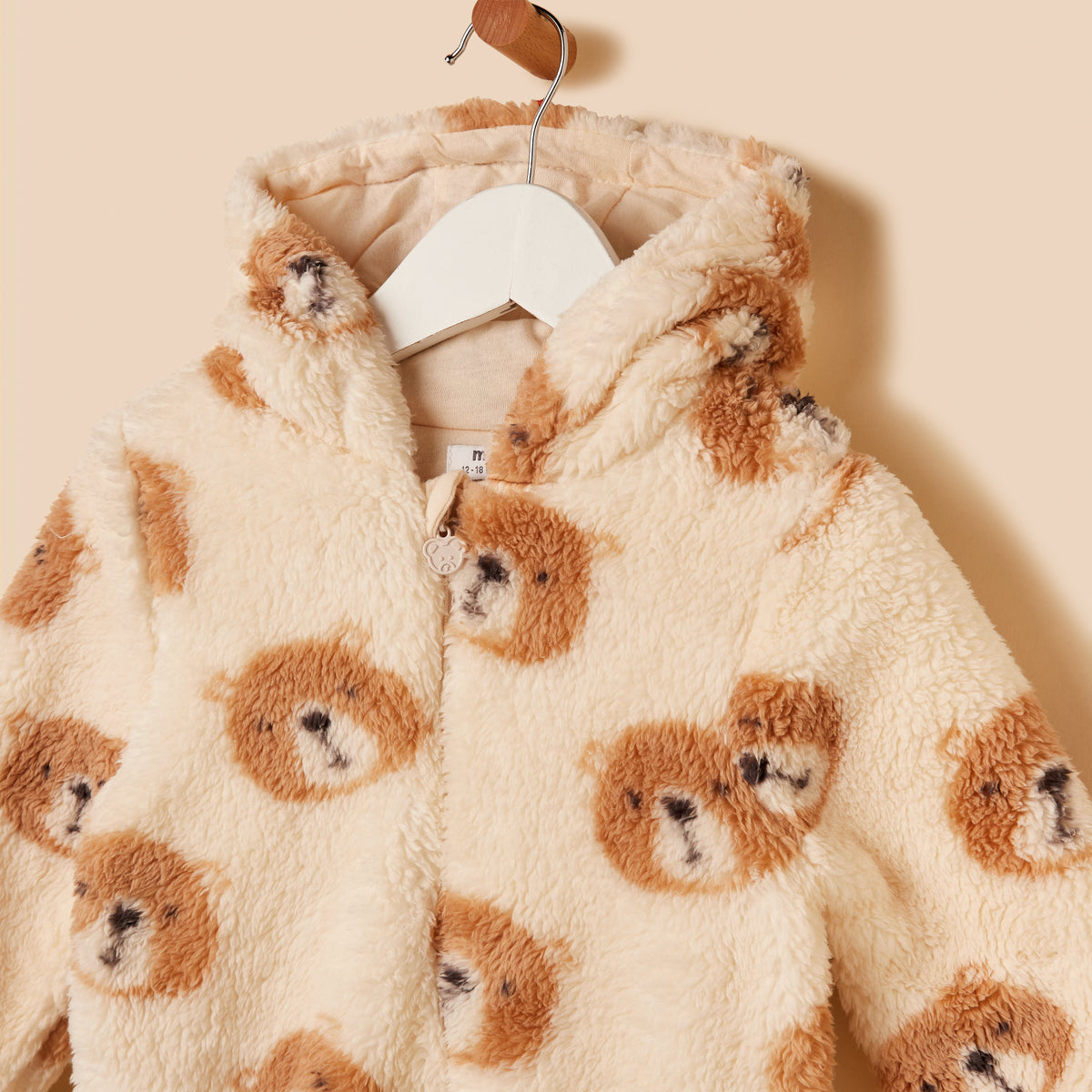 Bear Print Hooded Faux Fur Sleepsuit