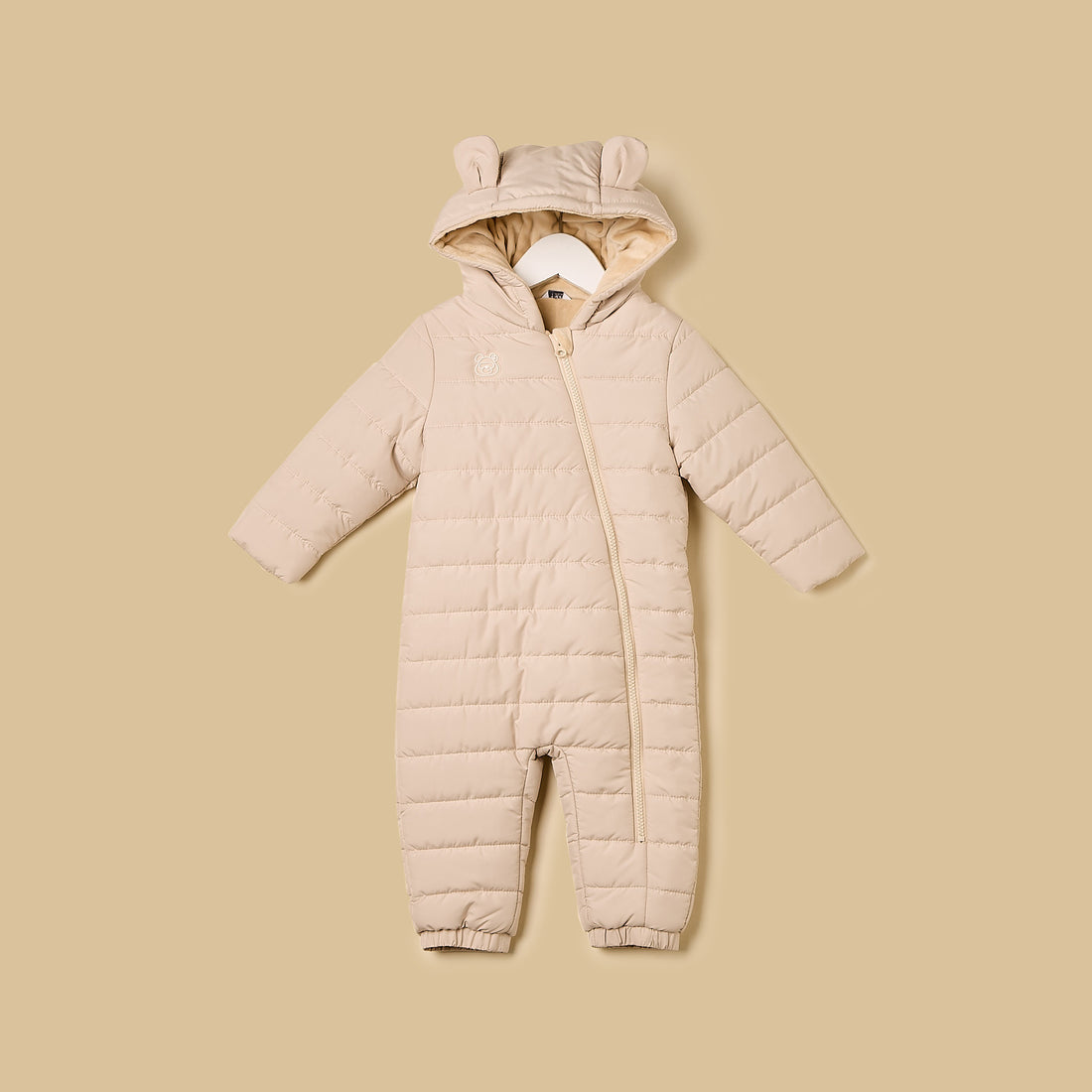 Quilted Hooded Pramsuit - Brown / 12-18 mths