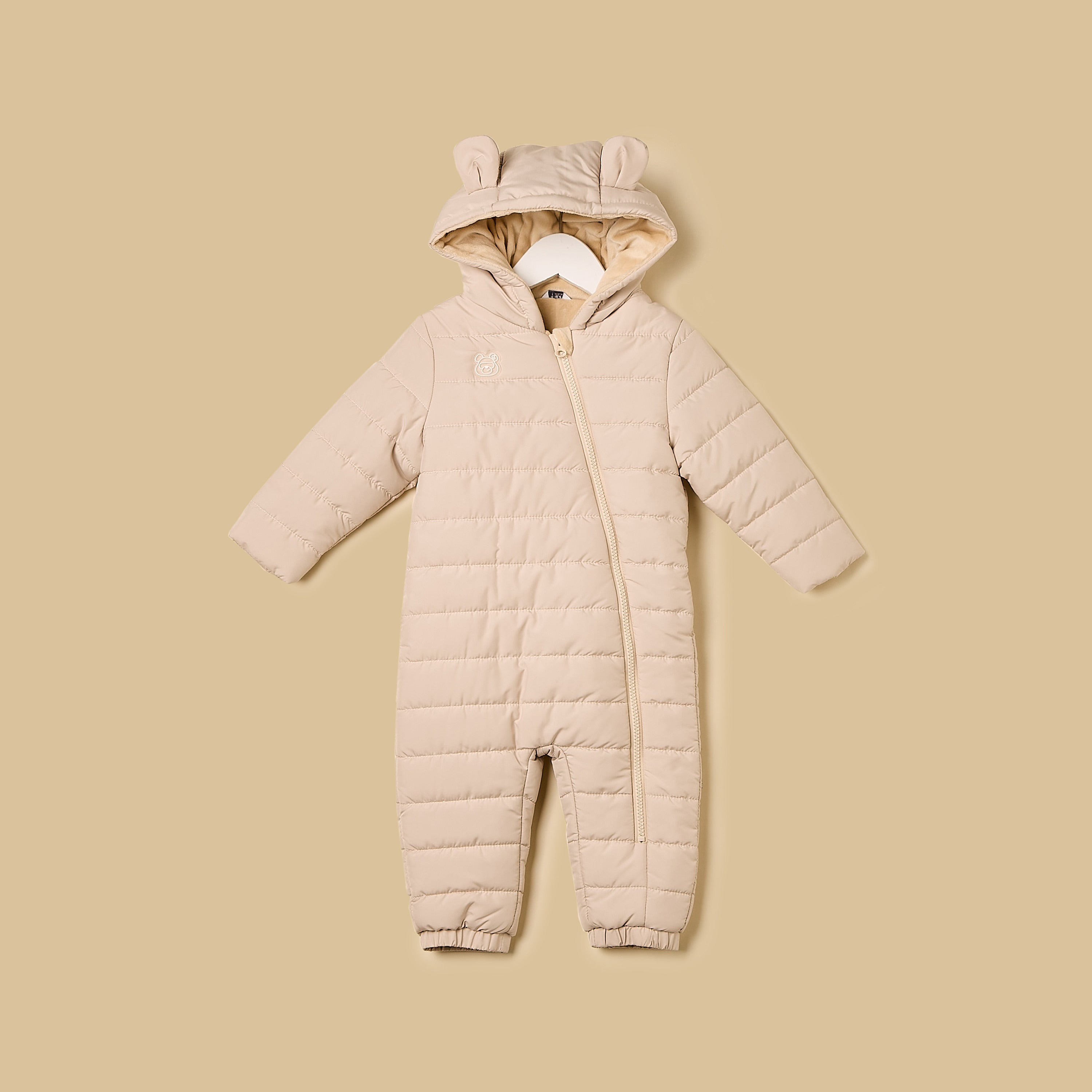 Quilted Hooded Pramsuit - Brown / 12-18 mths