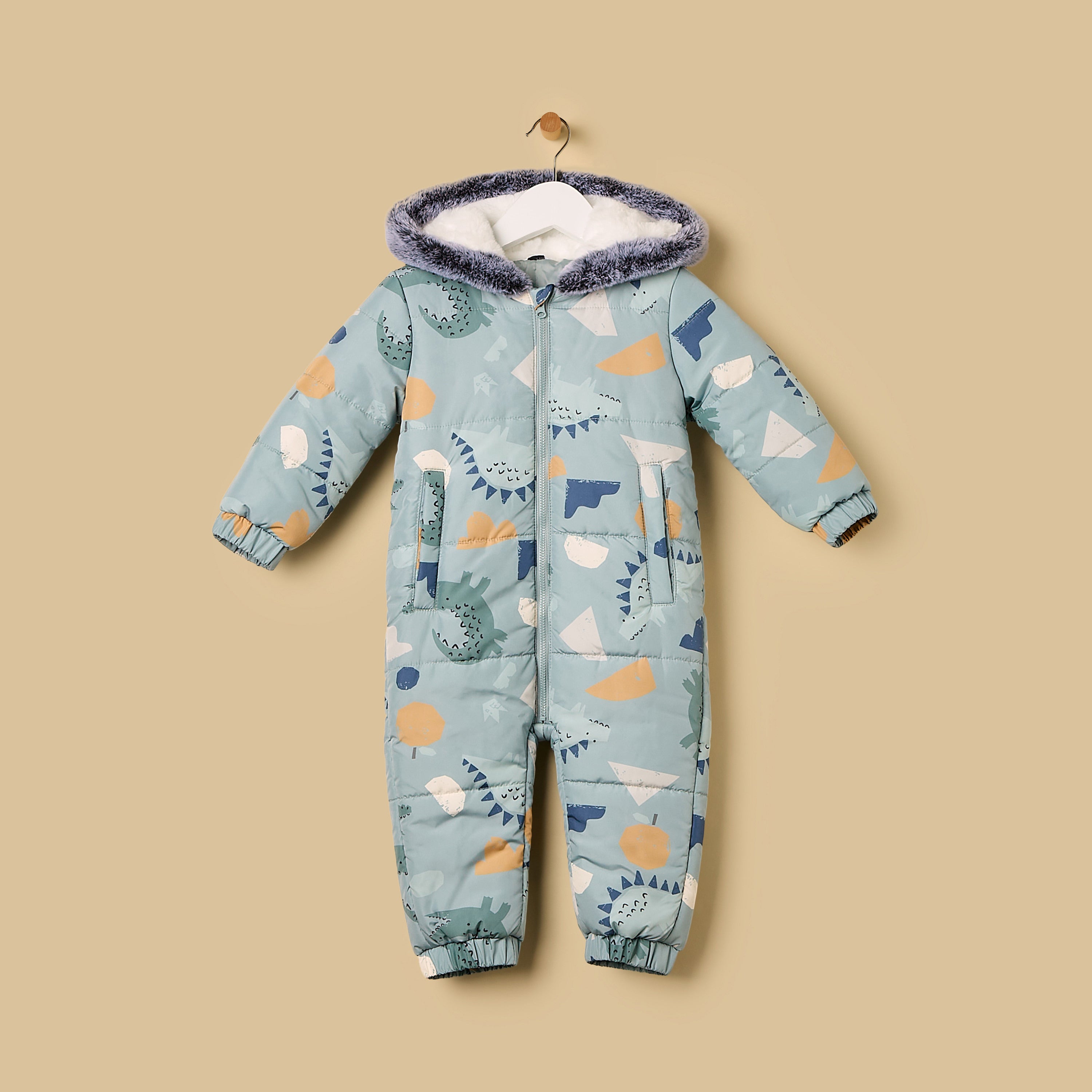 Dinosaur Print Pramsuit - Green / 12-18 mths