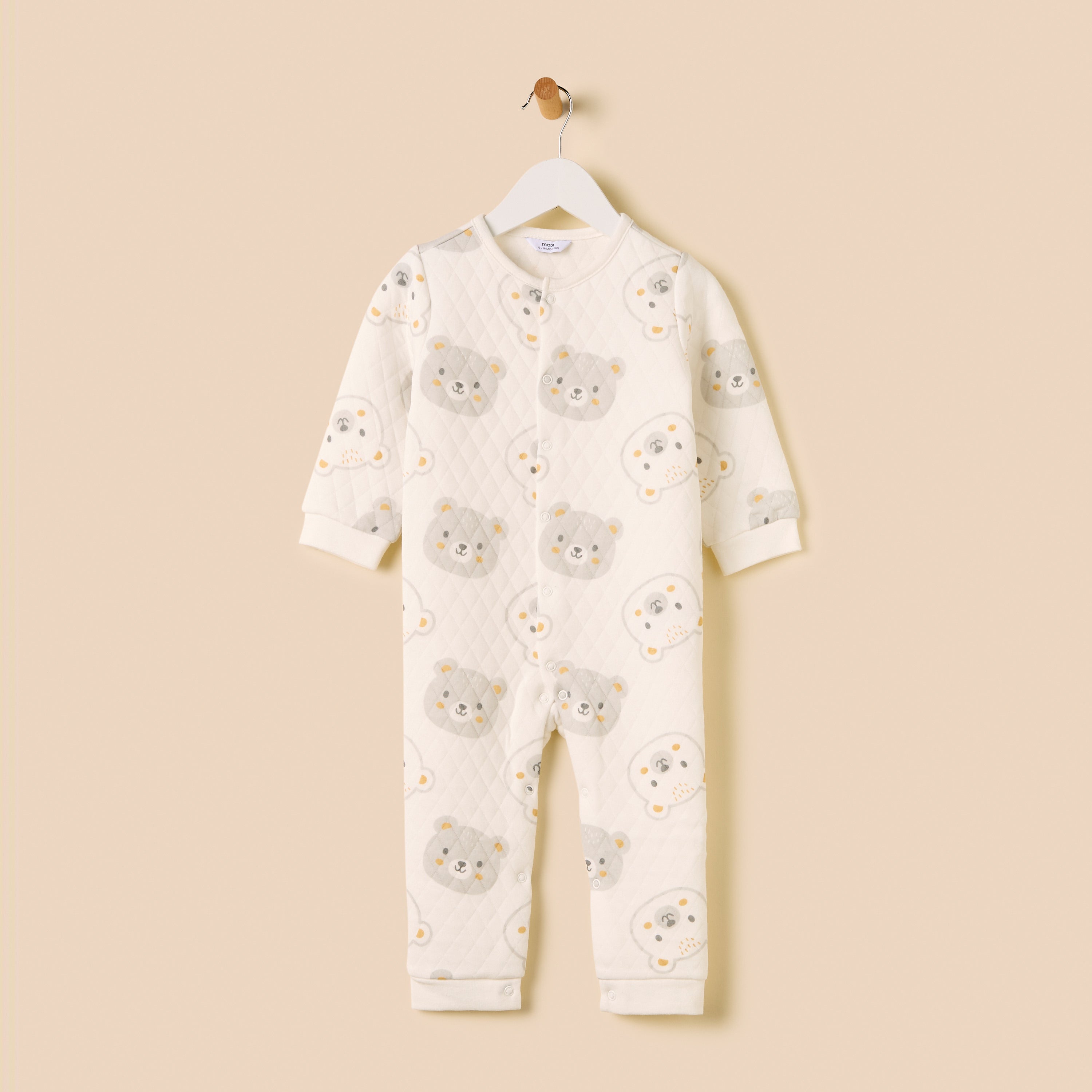 Bear Textured Velour Sleepsuit with Beanie Cap