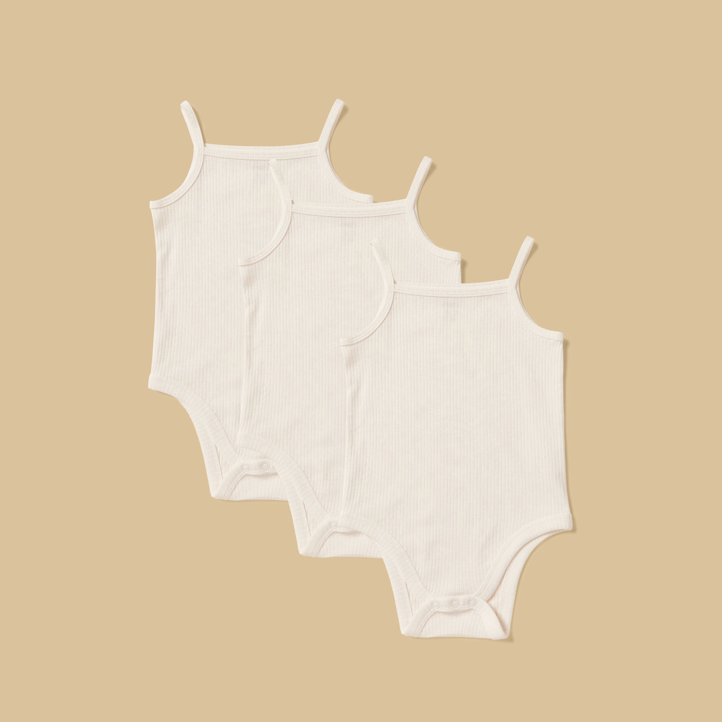 Pack of 3 - Ribbed Cotton Strappy Bodysuit - White / 12-18 mths