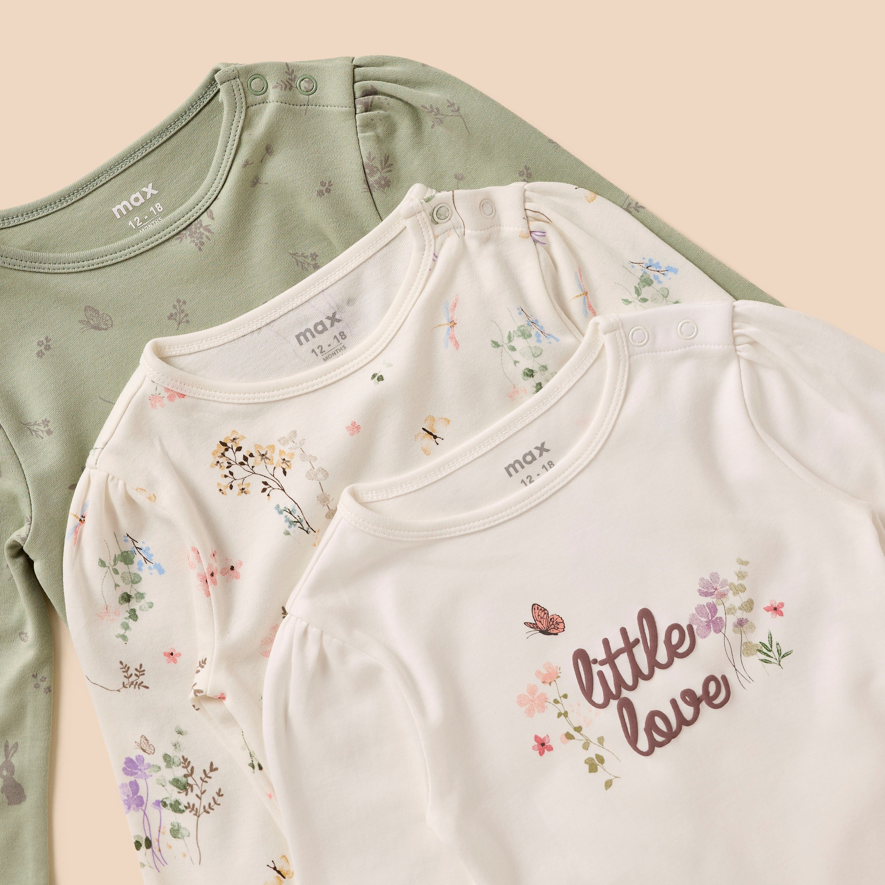 Pack of 3 - Botanical Print Bodysuit