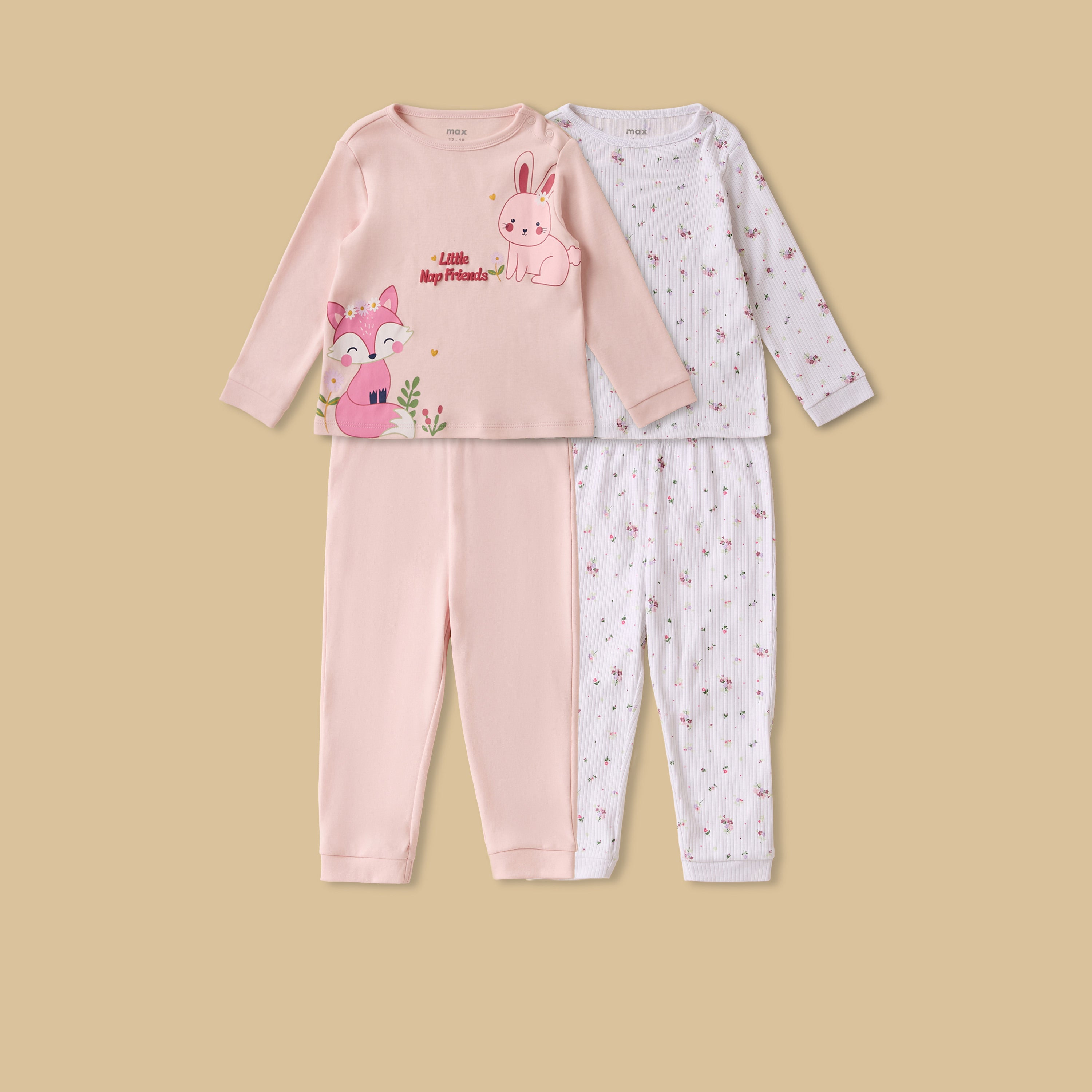 Pack of 2 - Printed Cotton Pyjama Set - Pink / 12-18 mths
