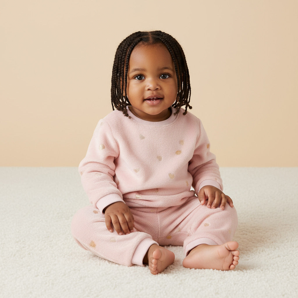 Heart Foil Print Pyjama Set - Pink / 12-18 mths