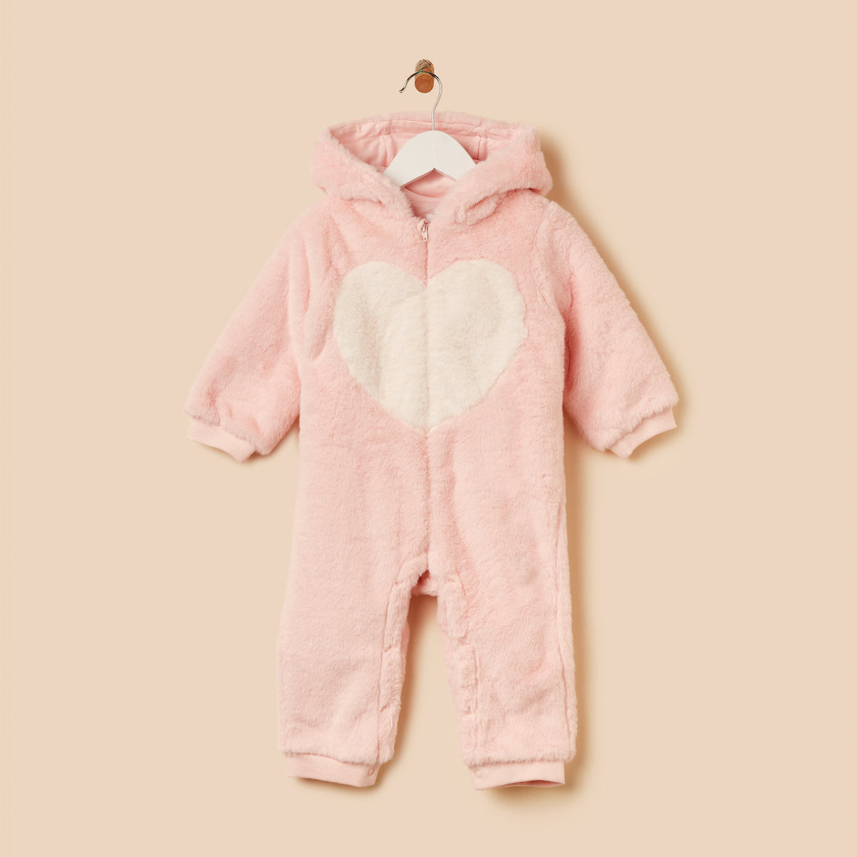 Textured Heart Accent Hooded Pramsuit