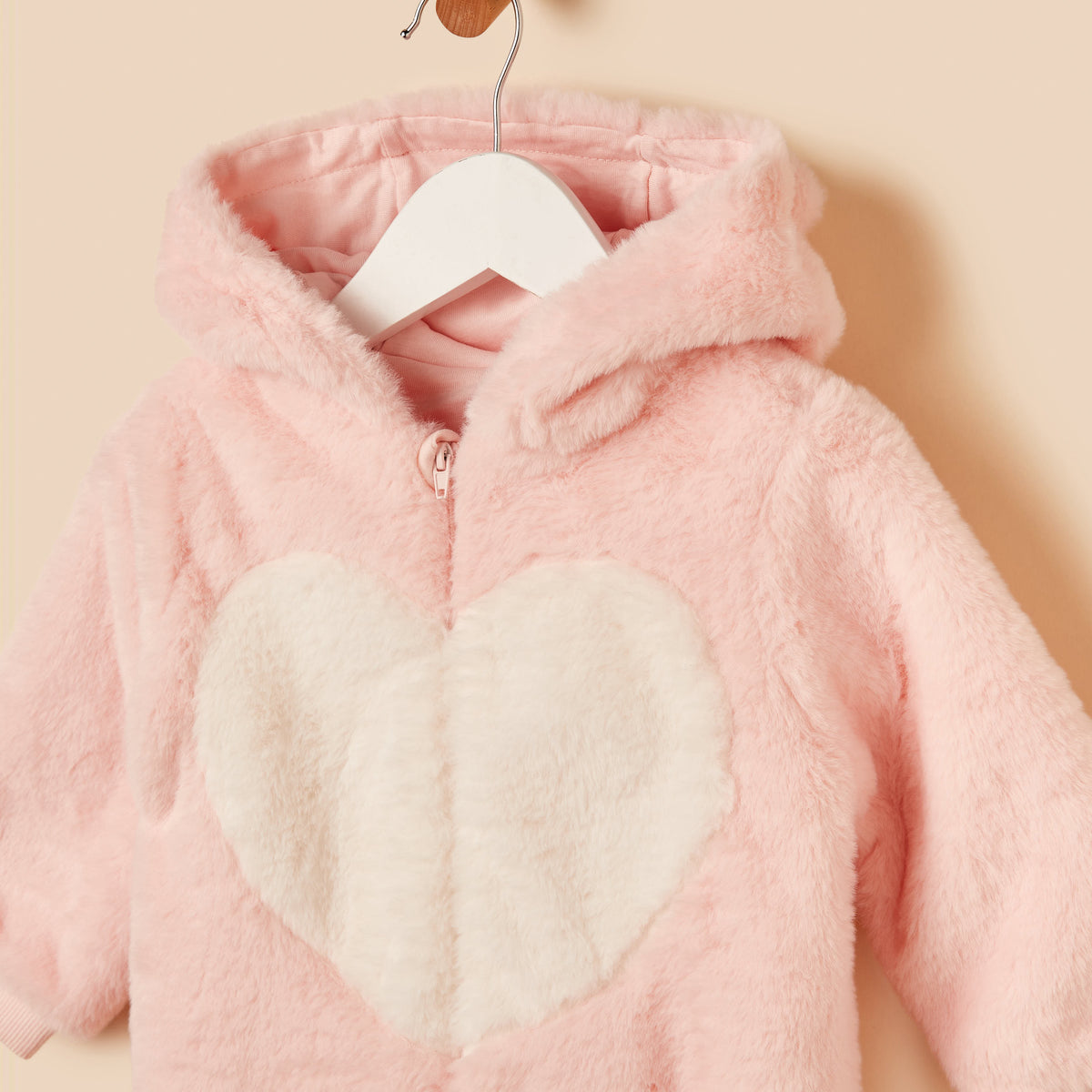 Textured Heart Accent Hooded Pramsuit