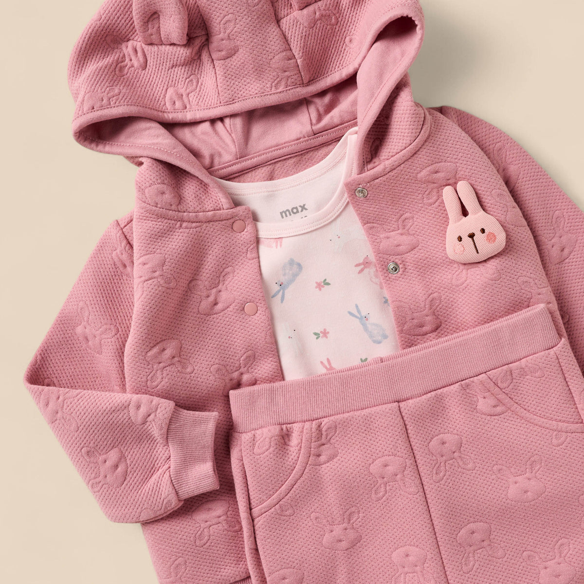 Bunny Embossed Hoodie with Bodysuit and Joggers