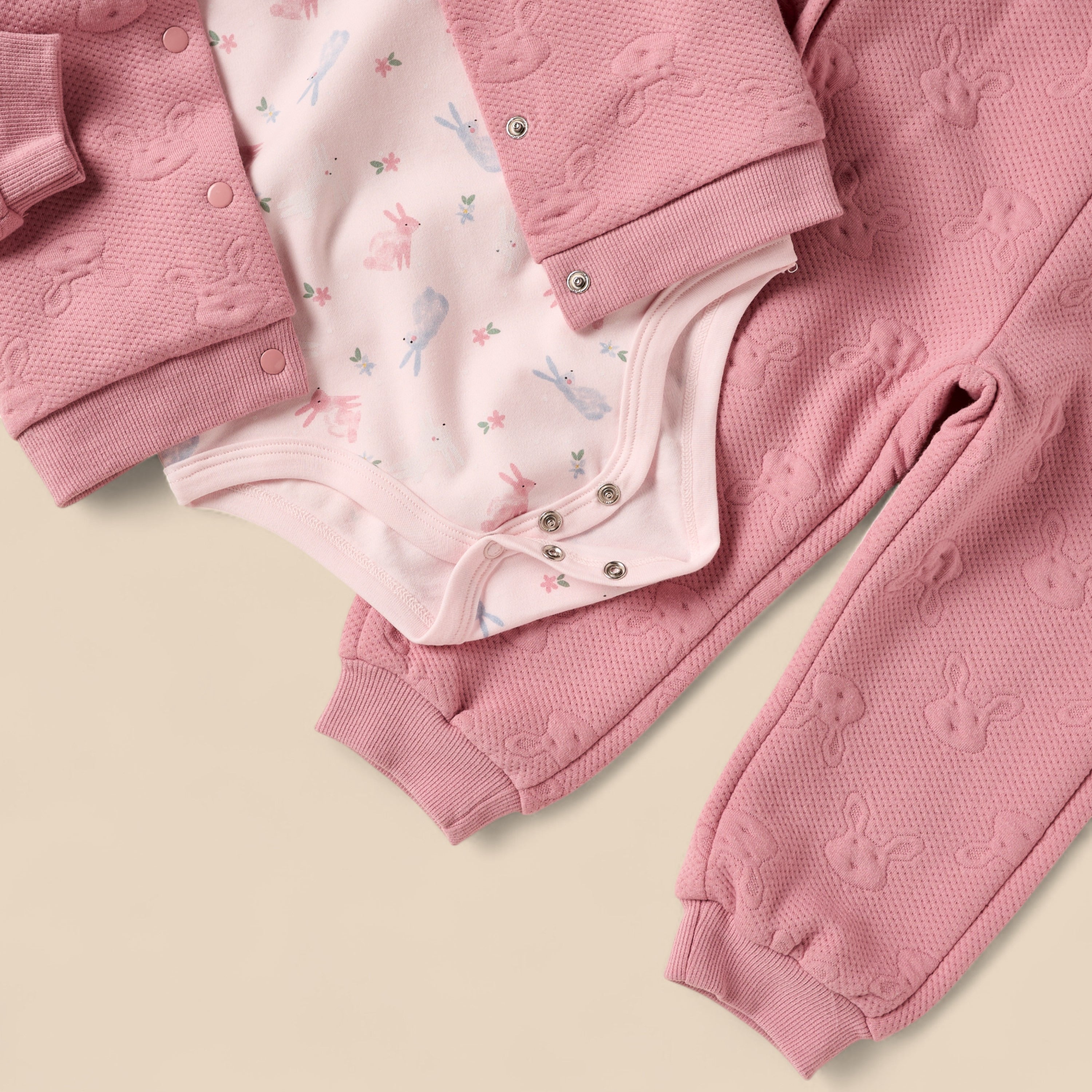 Bunny Embossed Hoodie with Bodysuit and Joggers