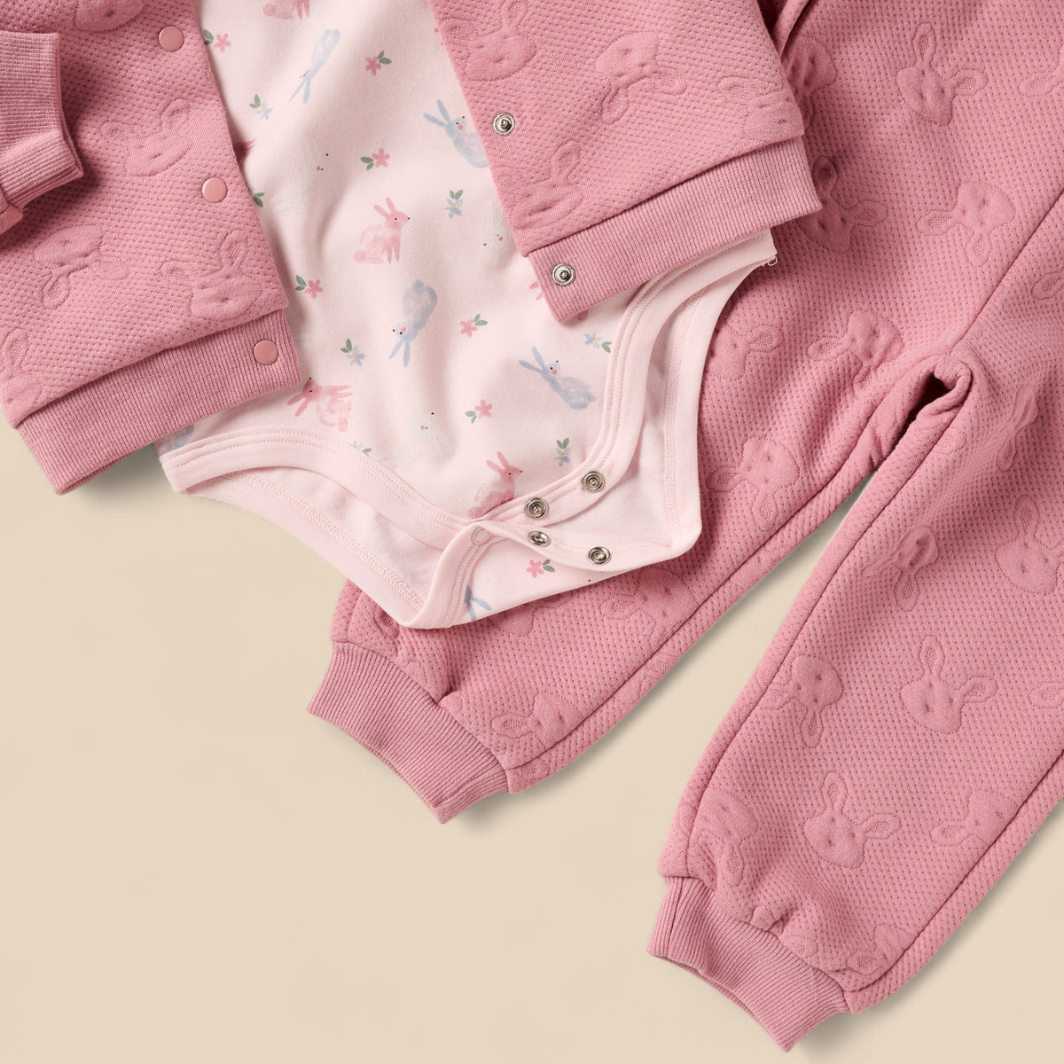Bunny Embossed Hoodie with Bodysuit and Joggers