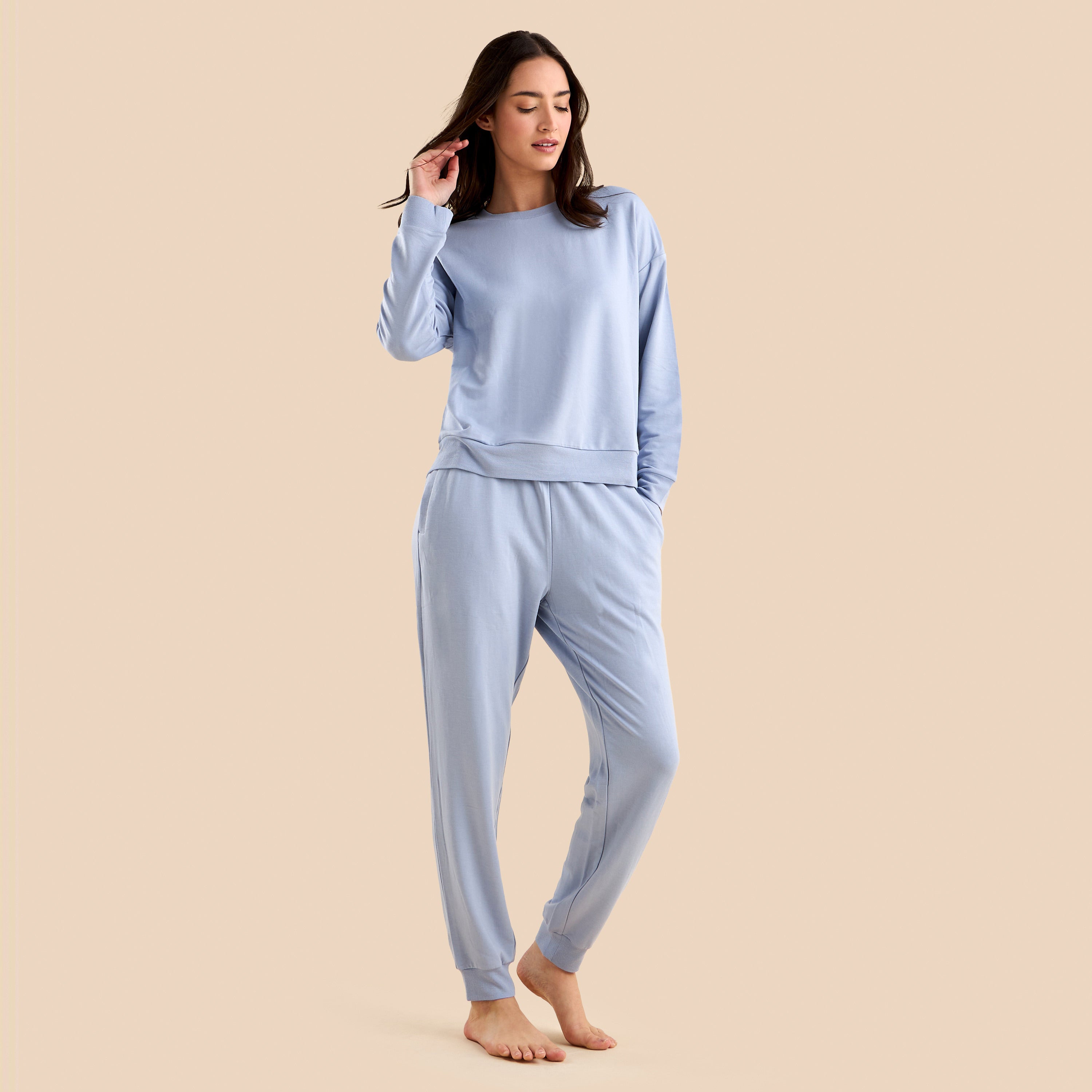 Plain Modal Pyjama Set - Blue / XXL
