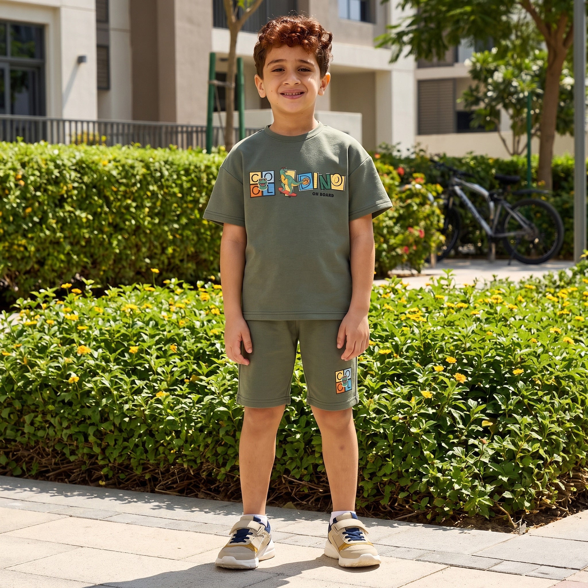 Dinosaur Print Cotton T-shirt and Shorts Set