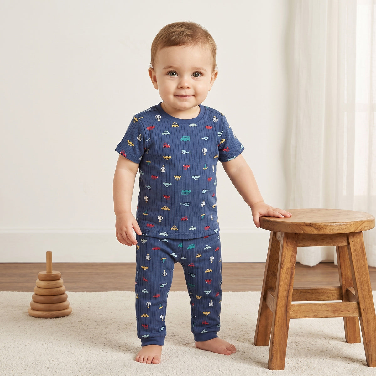 Pack of 2 - Vehicle Print Cotton Pyjama Set
