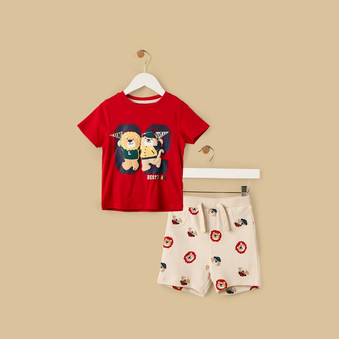 Lion Print Cotton T-shirt and Shorts Set