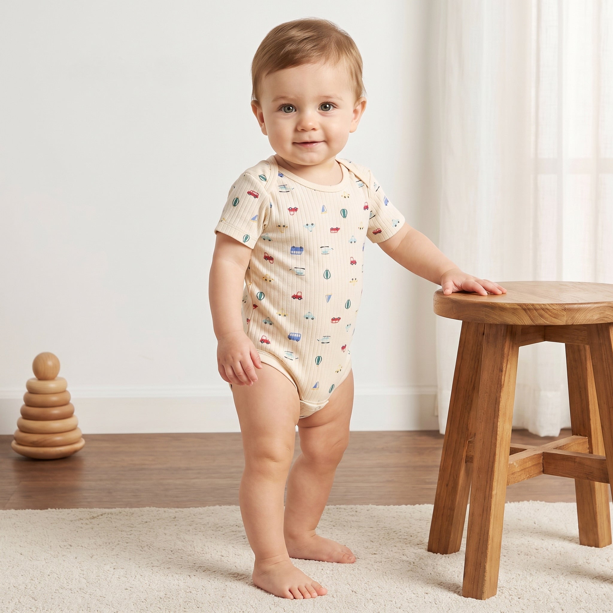 Pack of 3 - Transport Print Cotton Bodysuit
