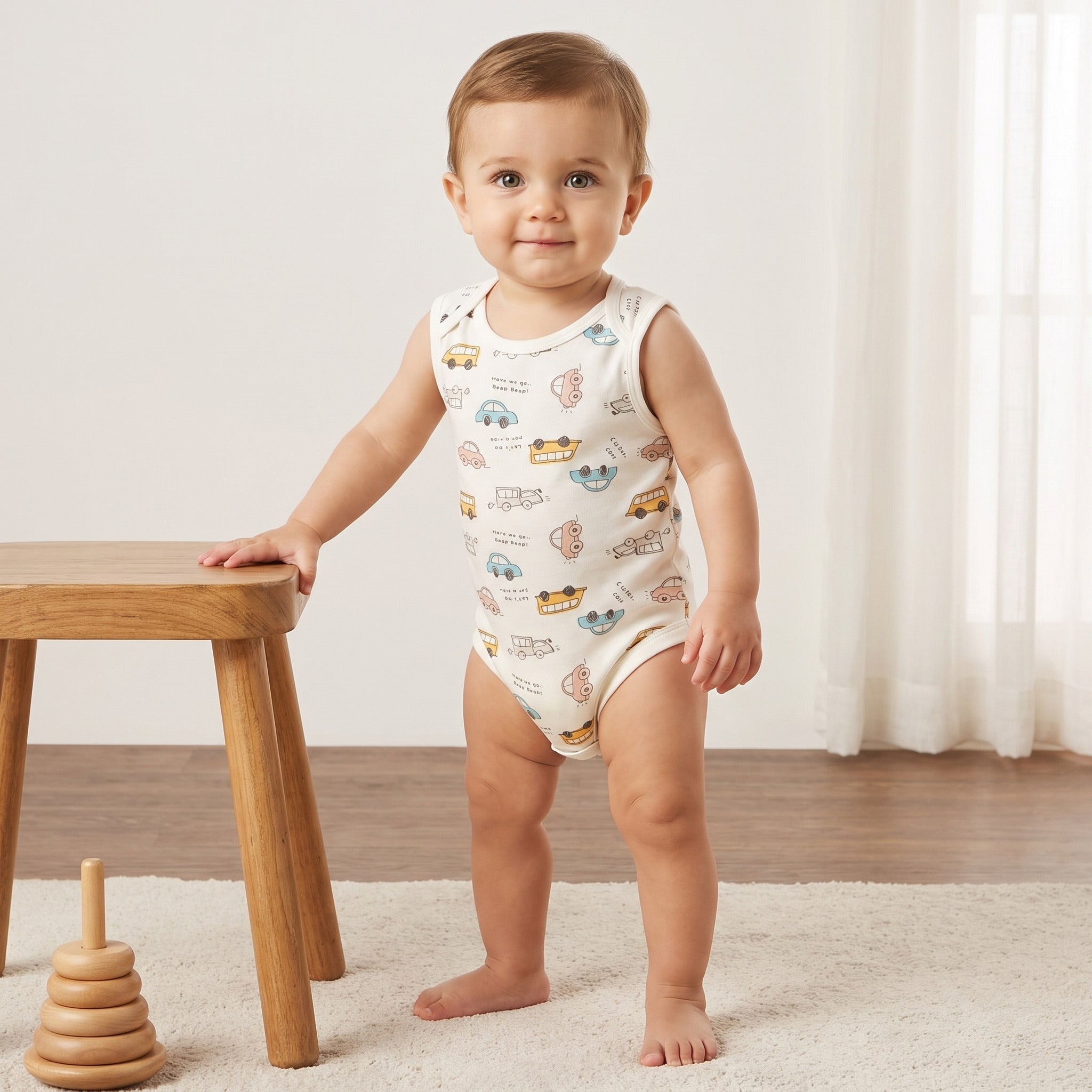 Pack of 5 - Vehicle Print Sleeveless Cotton Bodysuit