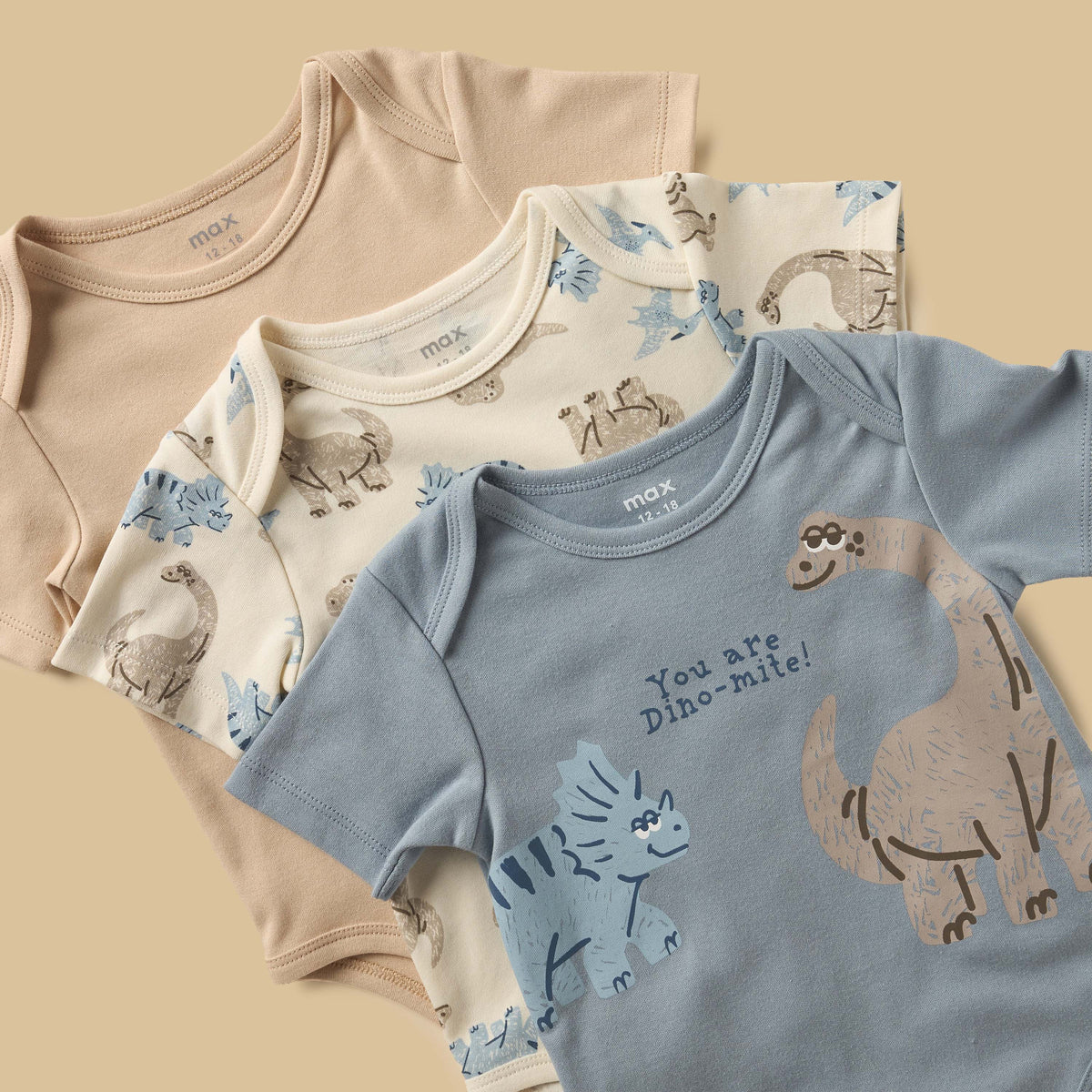 Pack of 3 - Dinosaur Print Cotton Bodysuit