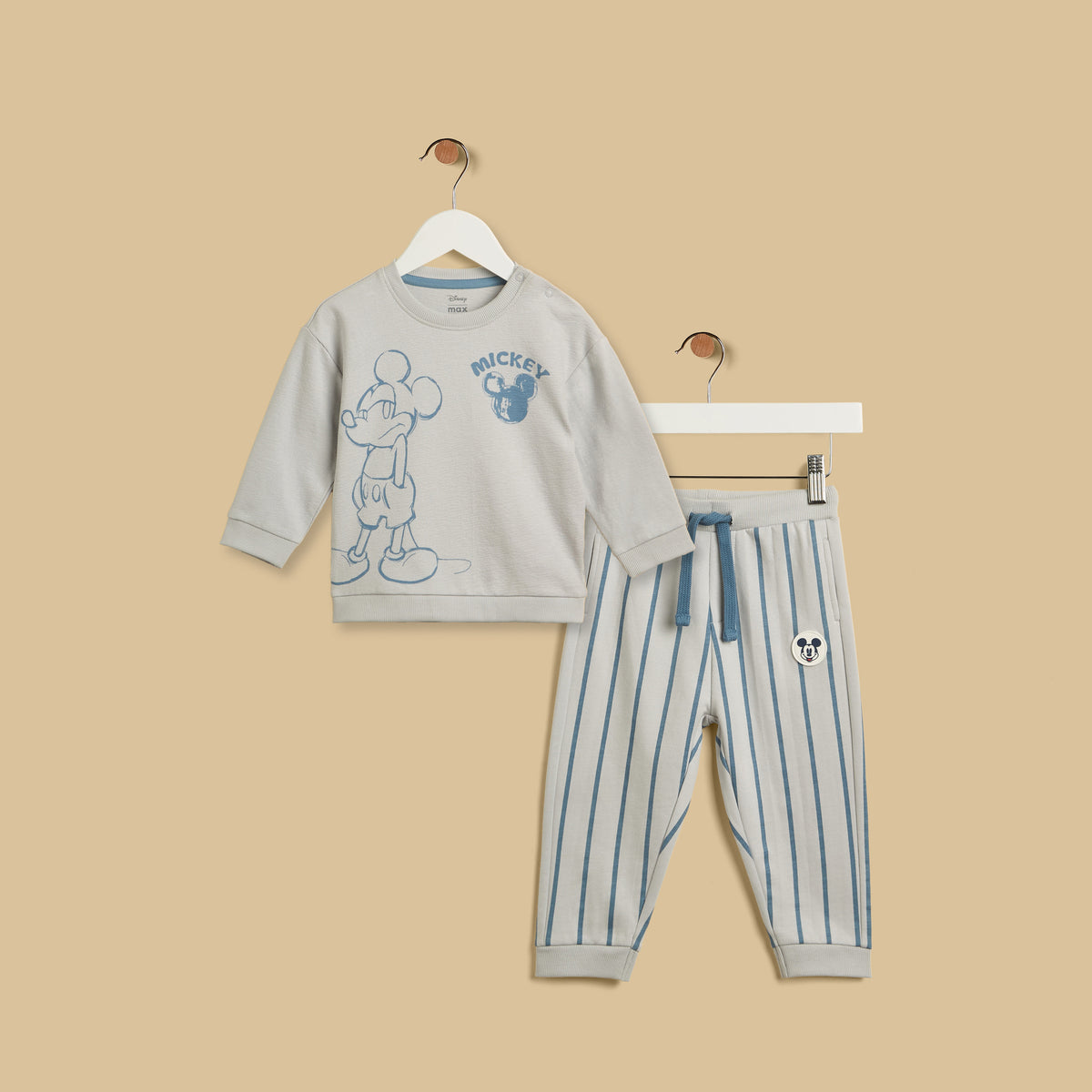 Mickey Mouse Print Cotton Sweatshirt and Joggers Set - Grey / 12-18 mths