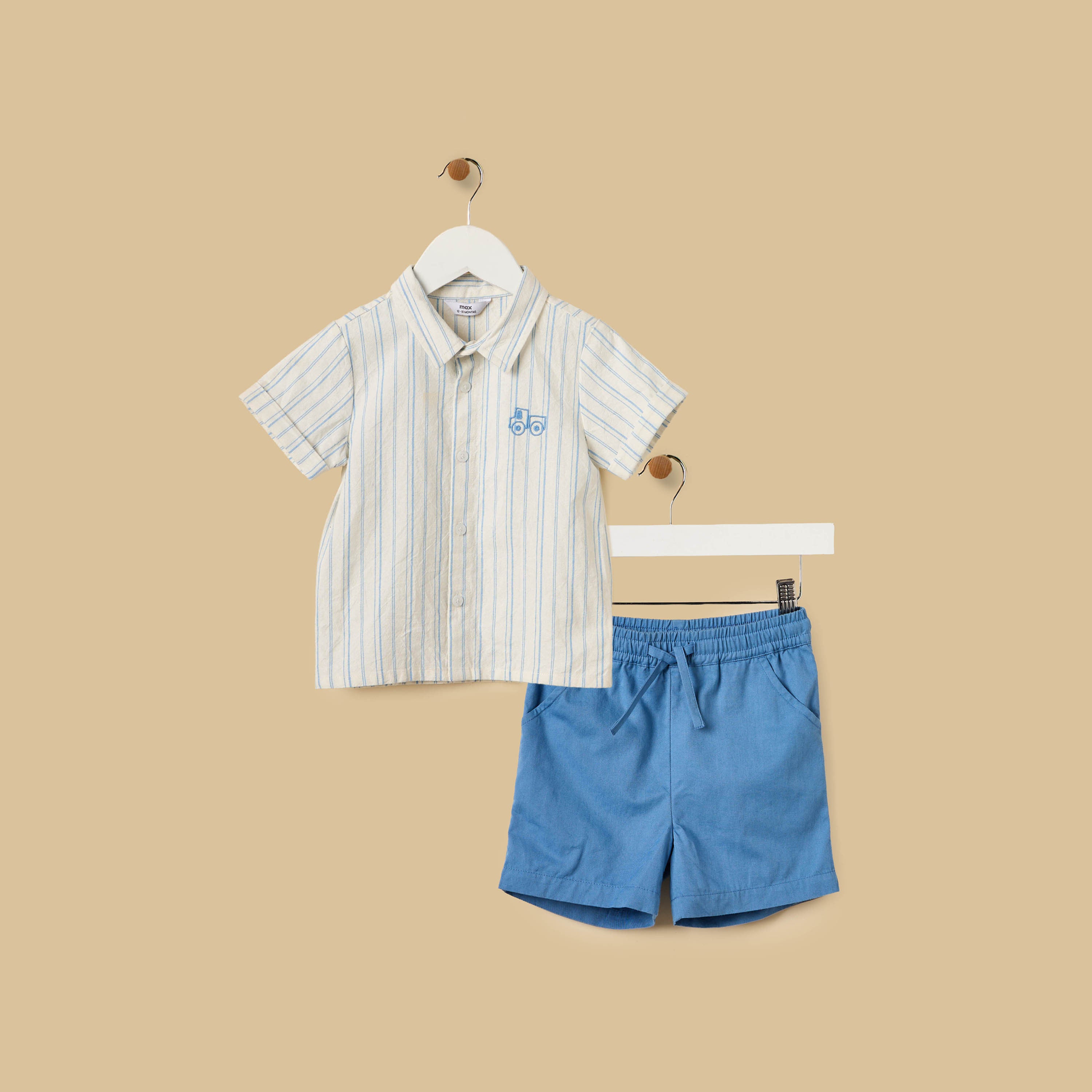 Striped Cotton Shirt and Shorts Set