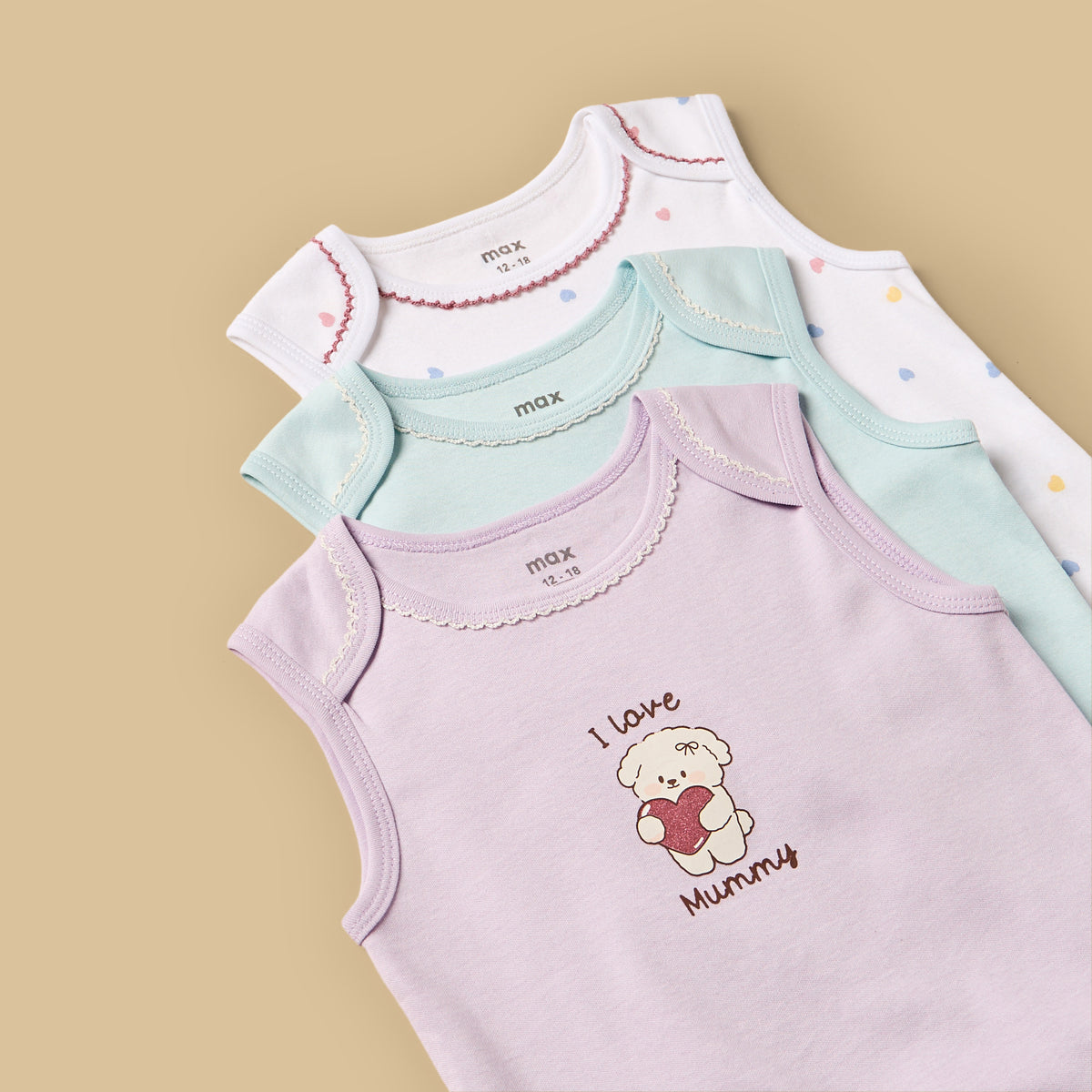 Pack of 3 - Puppy Print Sleeveless Cotton Bodysuit