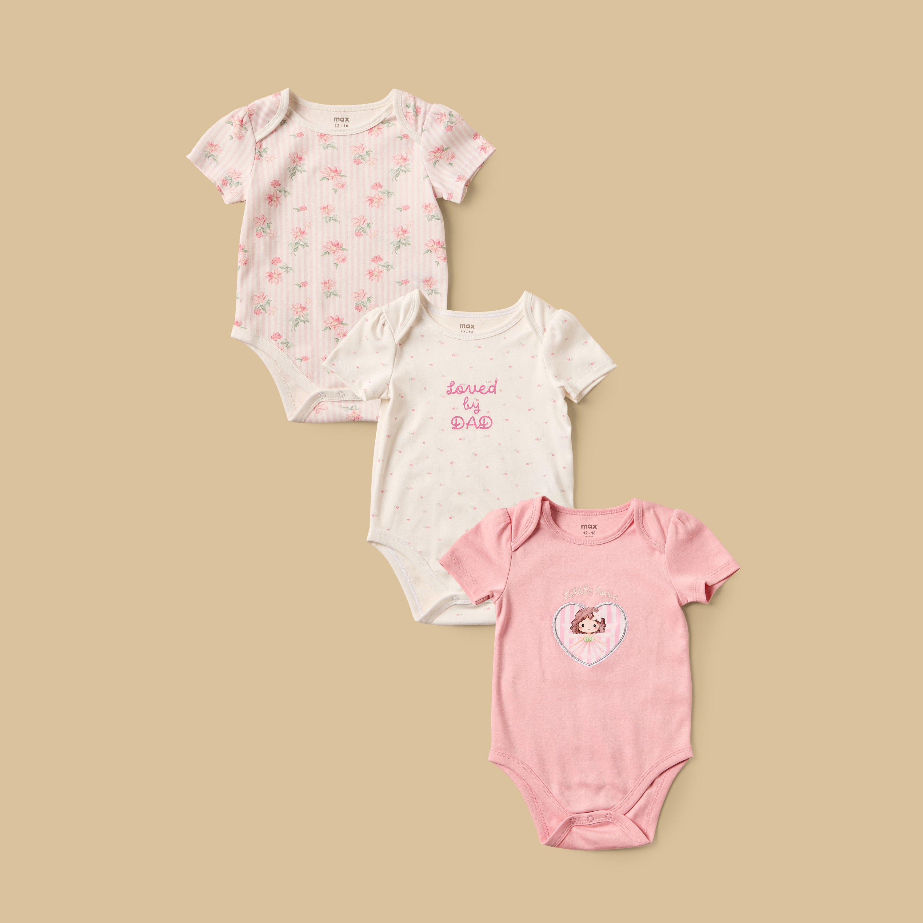 Pack of 3 - Assorted Cotton Bodysuit - 12-18 MTHS