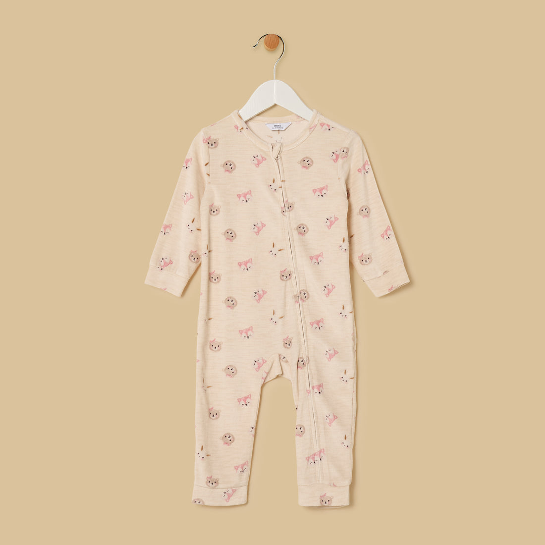 Printed Velour Sleepsuit - Cream / 12-18 mths