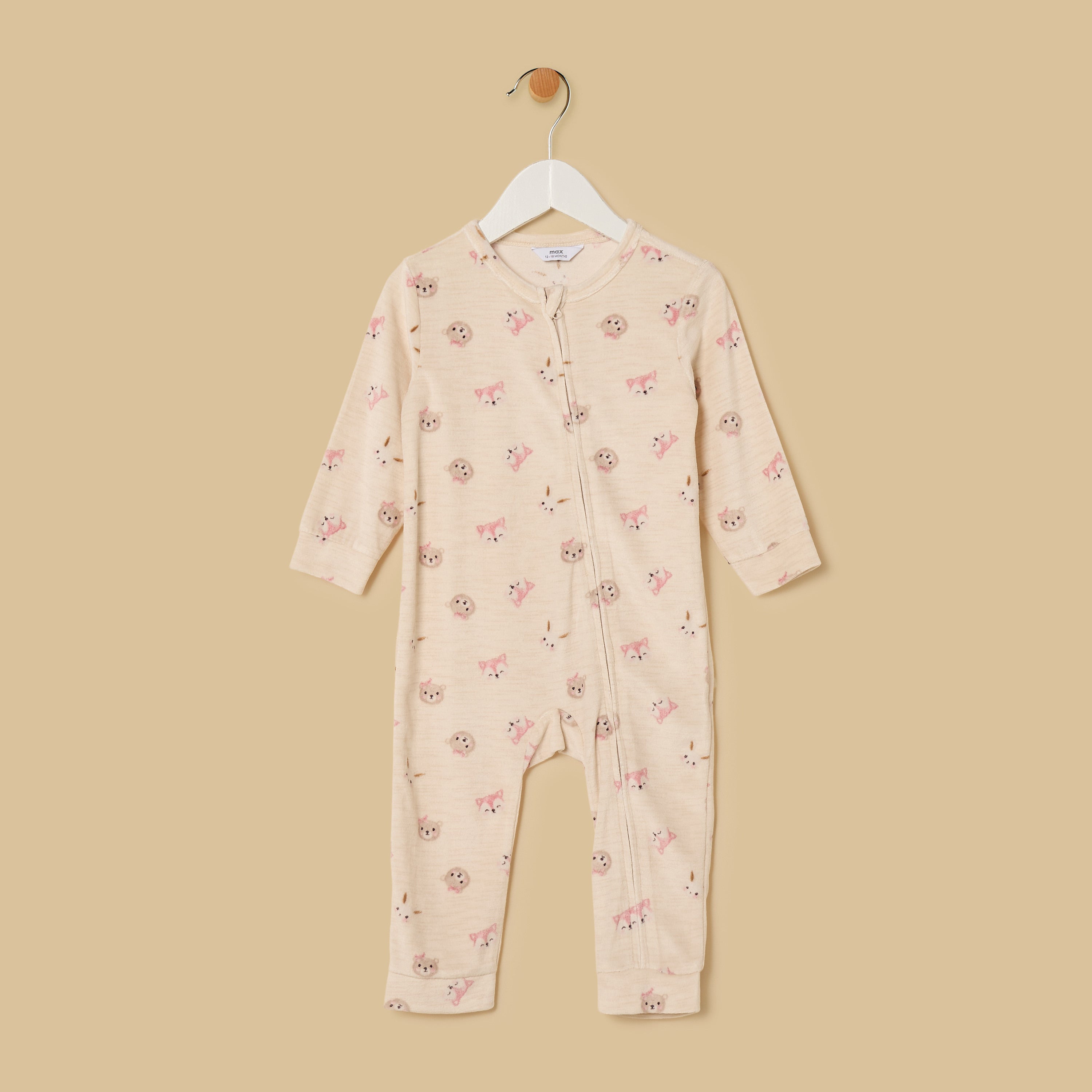 Printed Velour Sleepsuit - Cream / 12-18 mths