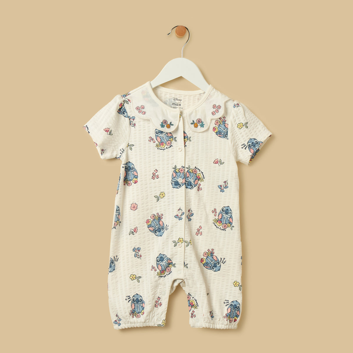 Stitch Print Cotton Romper with Cap