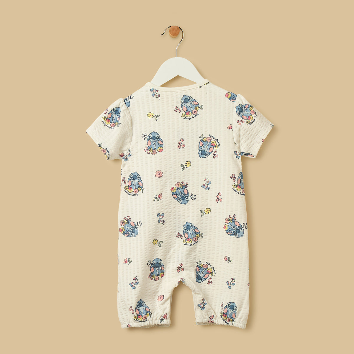 Stitch Print Cotton Romper with Cap
